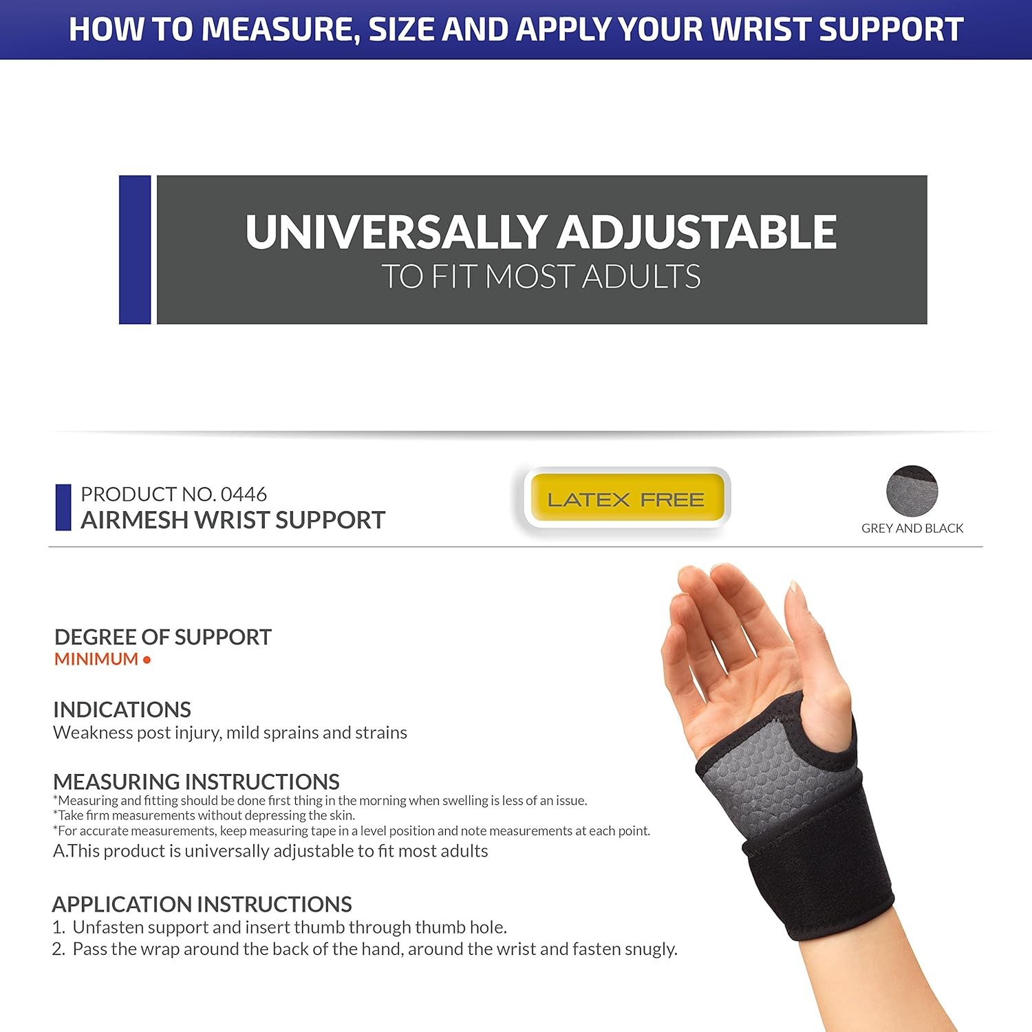 Champion Wrist Wrap Support, Universal Fit, Airmesh Fabric, Grey,