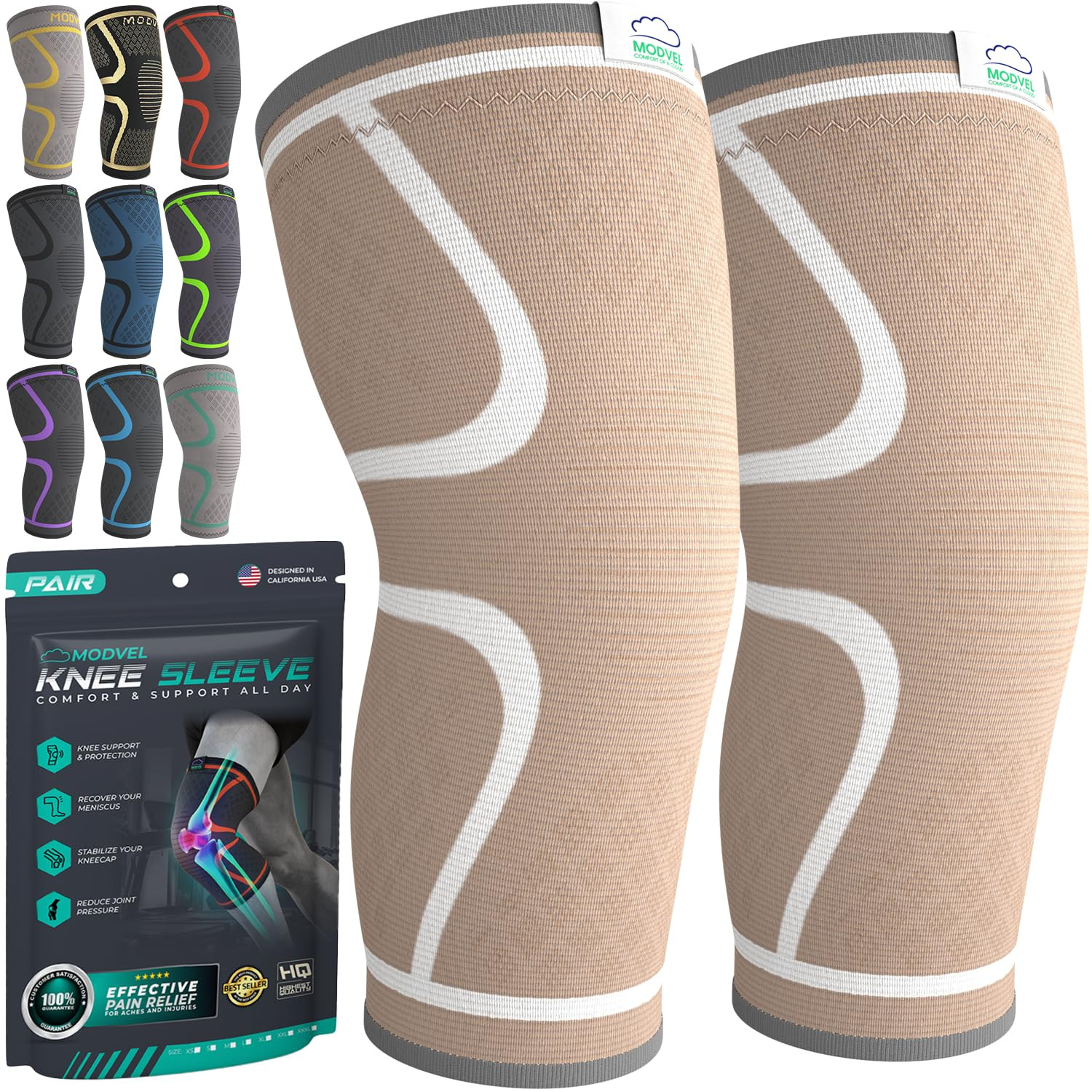 2 Pack Compression Knee Brace Sleeves Breathable Support for Sports Running Gym