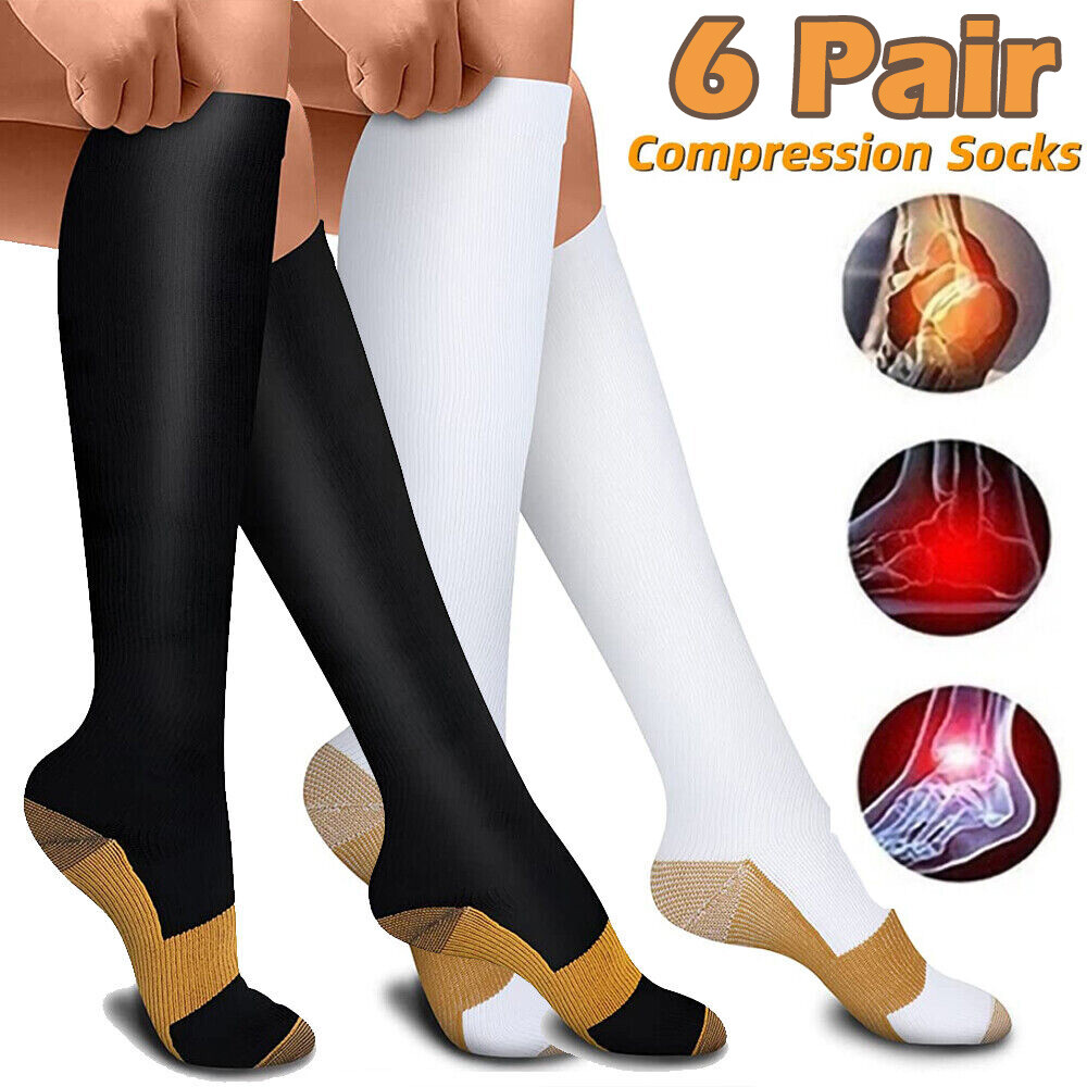6Pair Copper Compression Socks 15-20mmHg for Nurse Cycling Runner Weight Lifting