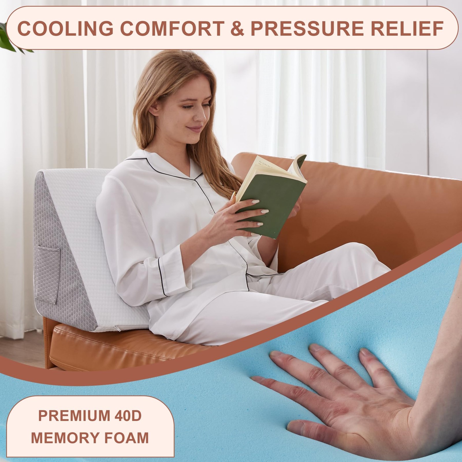 Bedluxe Knee Pillow for Back Sleeping, Leg 23.6*18.9*7.9 Inch, White/Grey