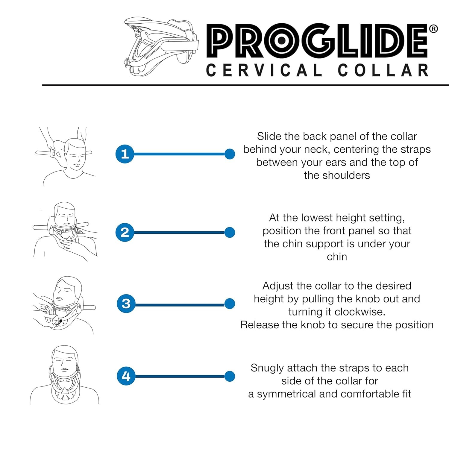 PROGLIDE 174 Cervical Collar — 2-Piece Neck Brace with 12 Height Adjustments