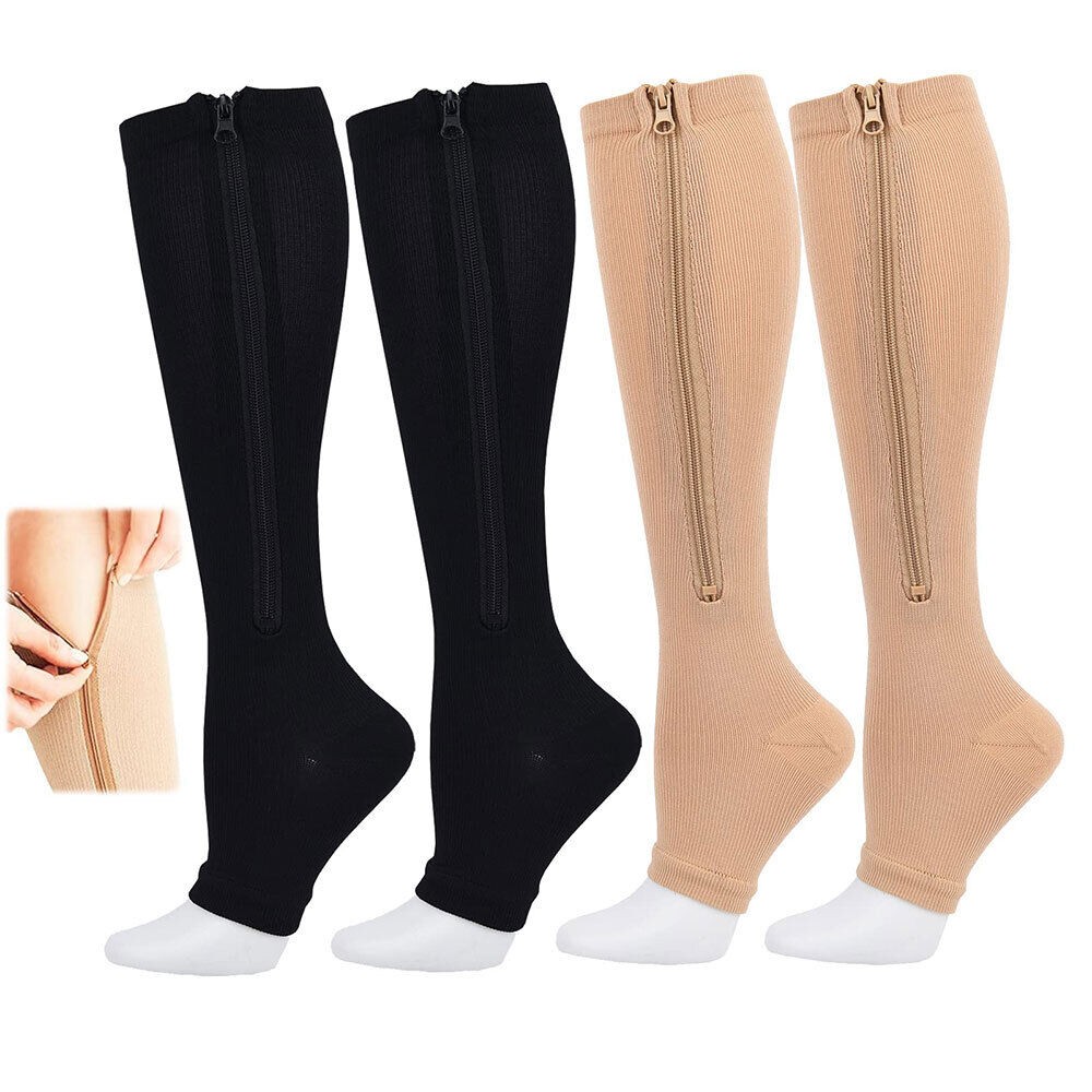 1/3Pair Zipper Compression Socks 15-20 mmHg for Varicose Vein Open Toe Sox Edema