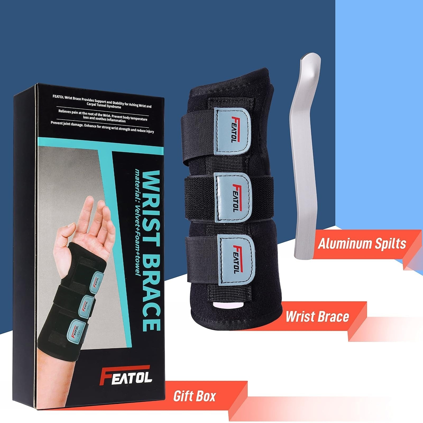 FEATOL Wrist Brace for Carpal Tunnel, Adjustable Splint Support