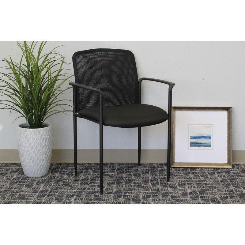 Stackable Contemporary Chair Tubular Steel Frames Molded Arm Caps Mesh Back New