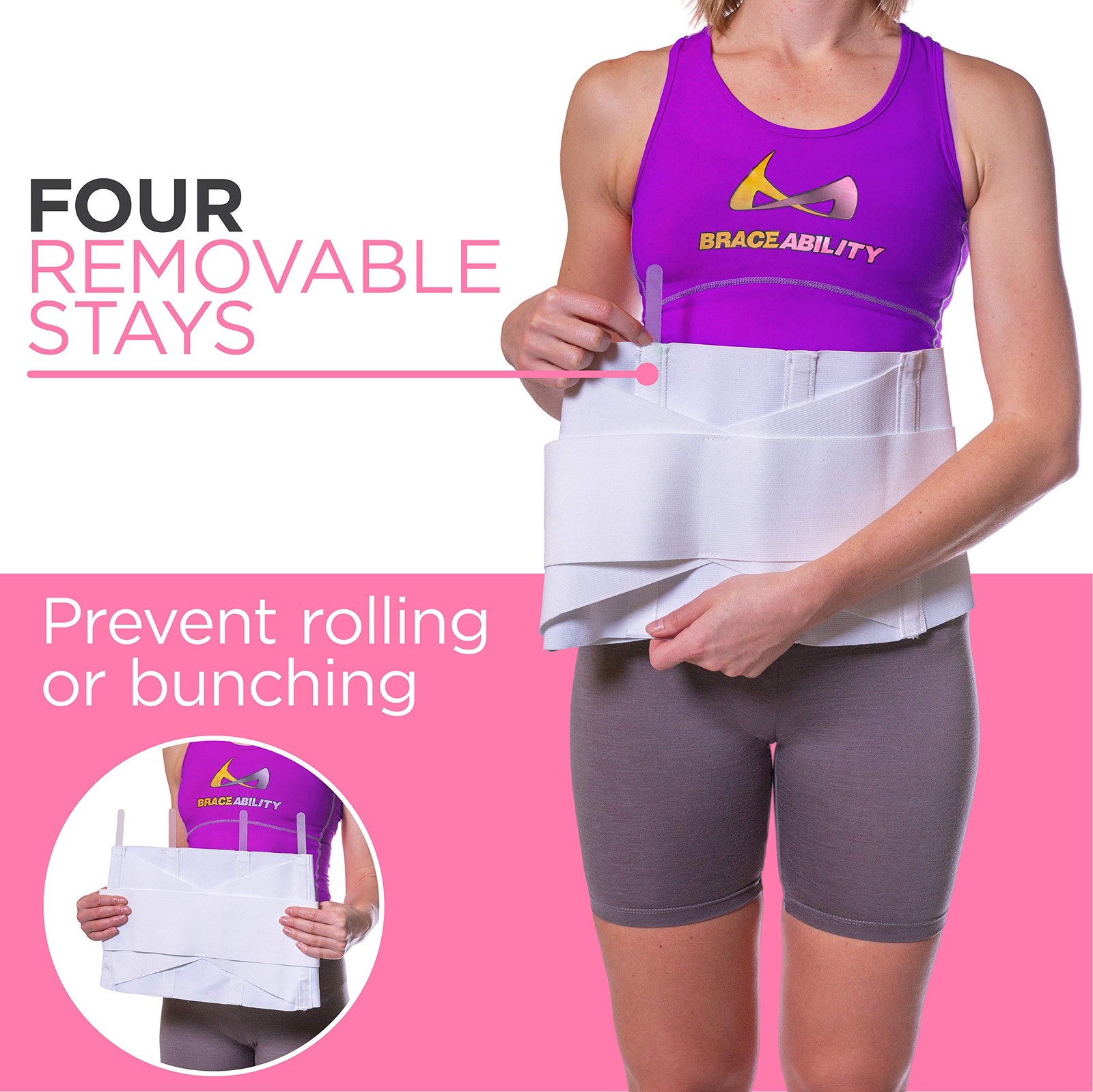 Womens Back Brace Lower Pain White Elastic Lumbar Compression Support Belt L