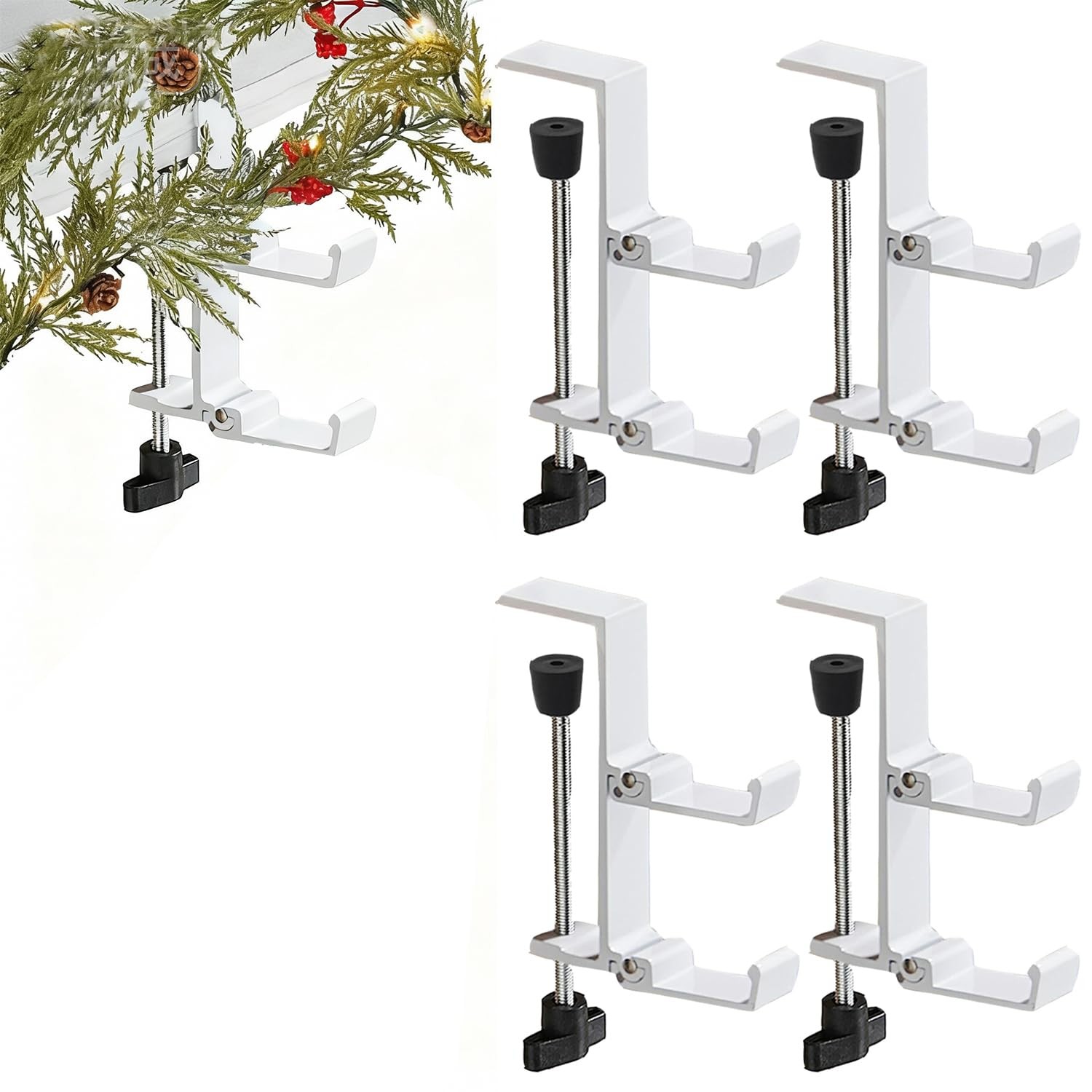 Fireplace Stocking and Garland Hanger, 2 in 1 Mantel Hanger for White