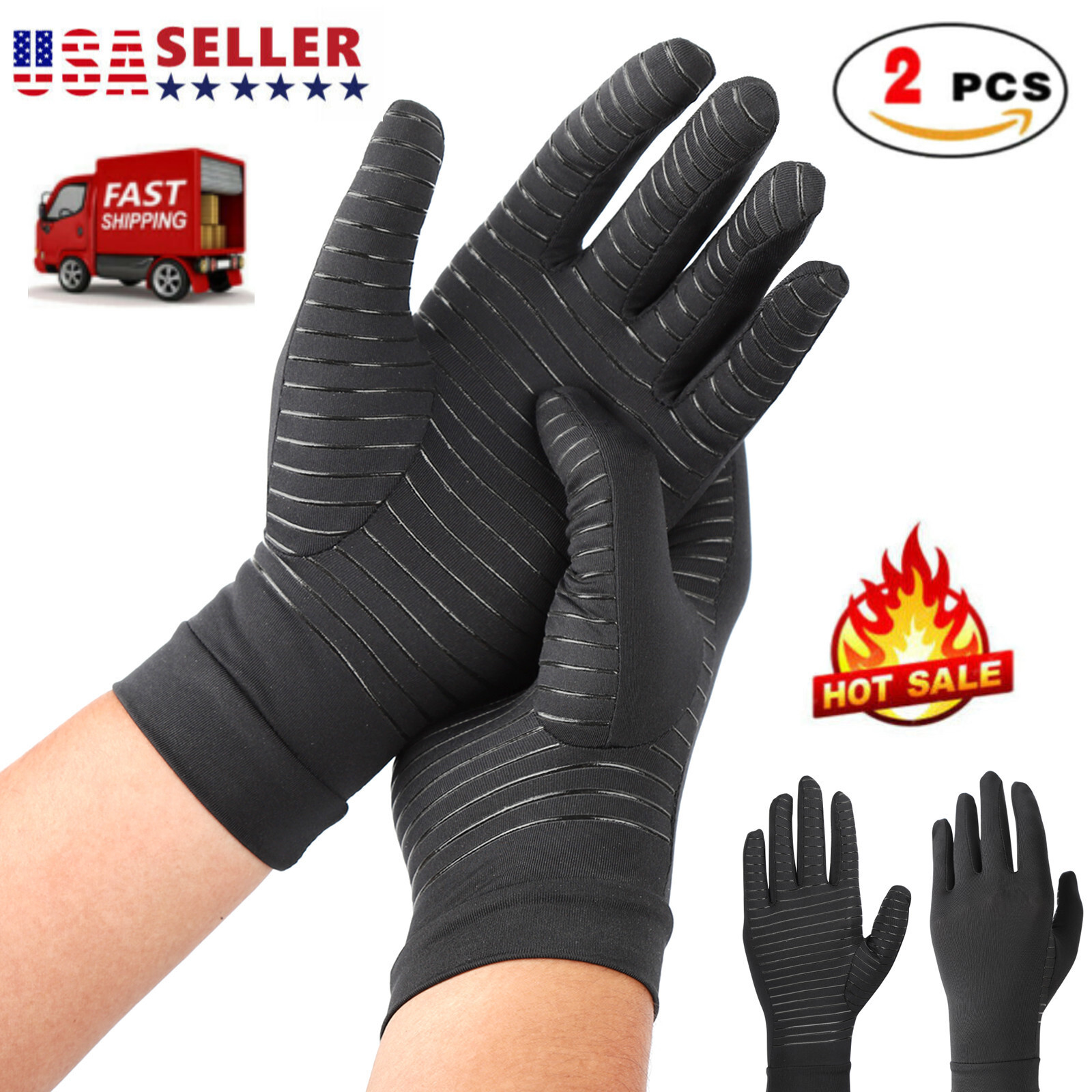 Copper Compression Anti Arthritis Full Finger Gloves Hand Joint Pain Relief M-XL