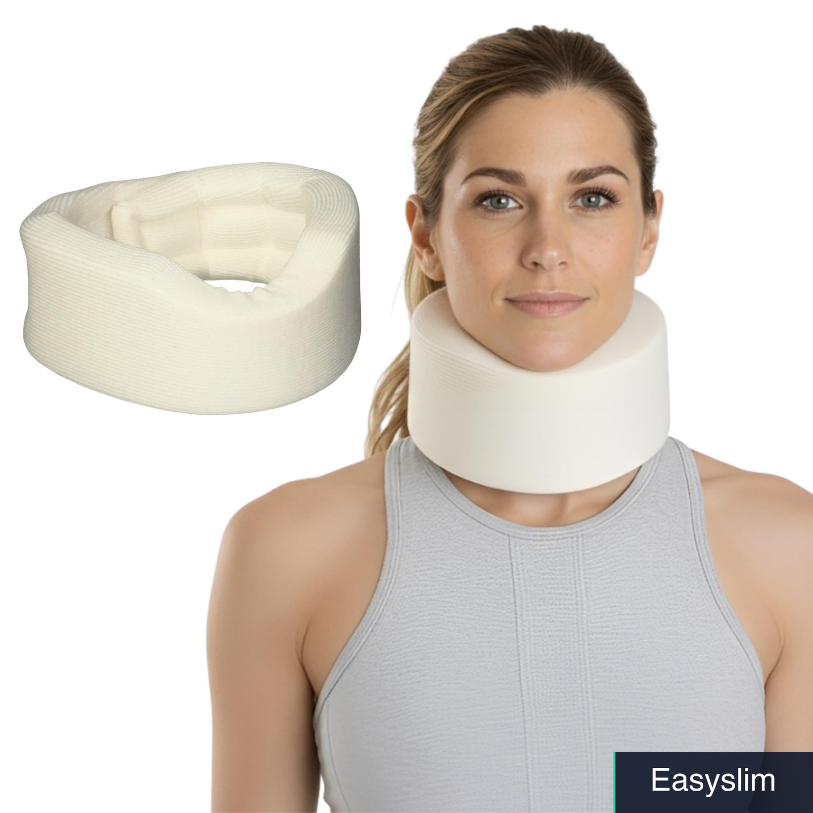 Cervical Neck Brace 2 inch Foam Cream Adjustable Hook Loop Closure