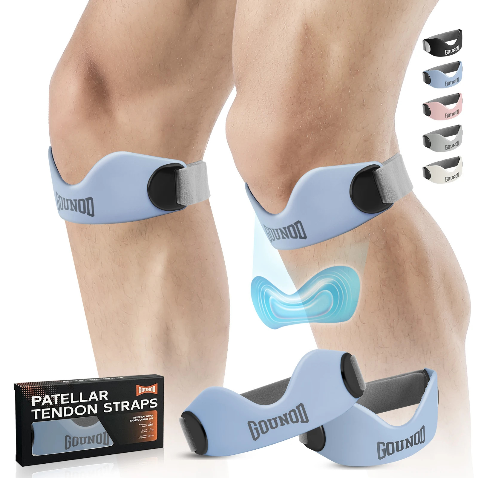 GOUNOD Silicone Patellar Tendon Support Strap for Knee Pain Relief Non-slip Adju