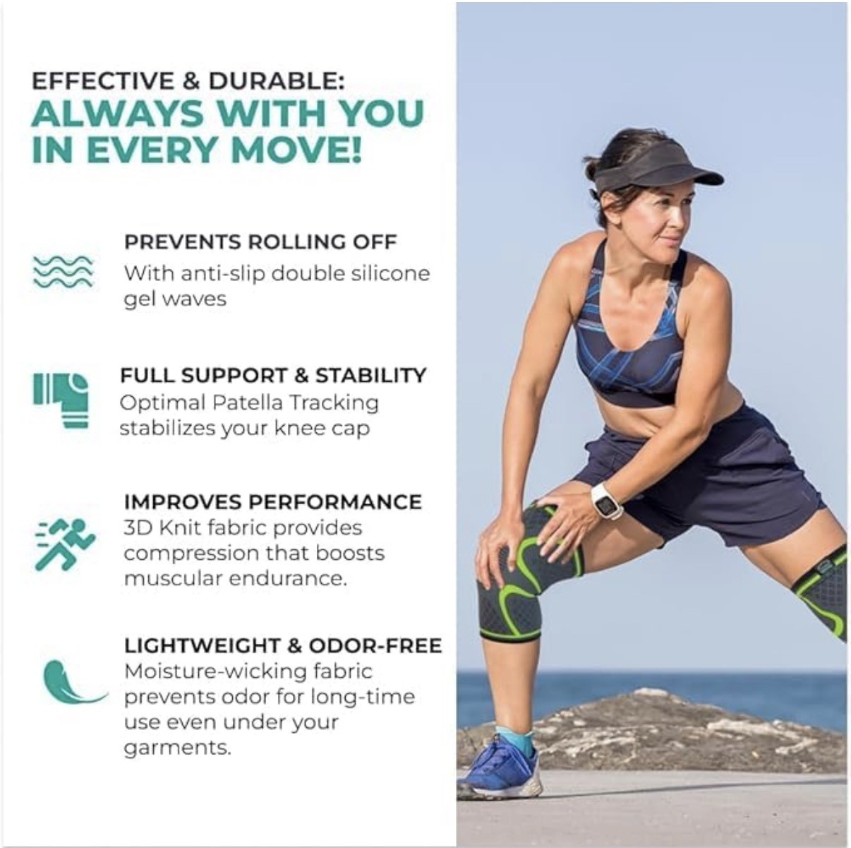 Modvel 2 Pack Knee Compression Sleeve for Pain Relief – Size L – Green