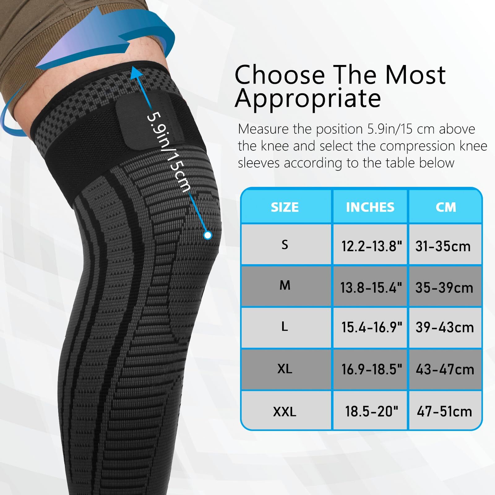 2 Pack Long Knee Support Full Leg Compression Sleeves for Men and Women