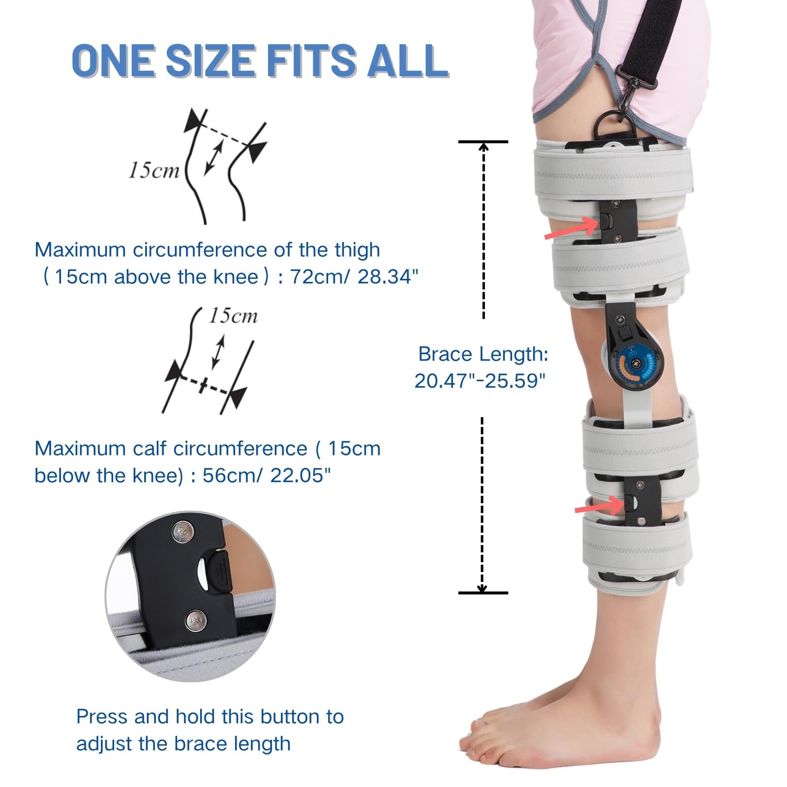 Hinged ROM Knee Brace with Side Stabilizers, Adjustable Post Op Knee Immobili…