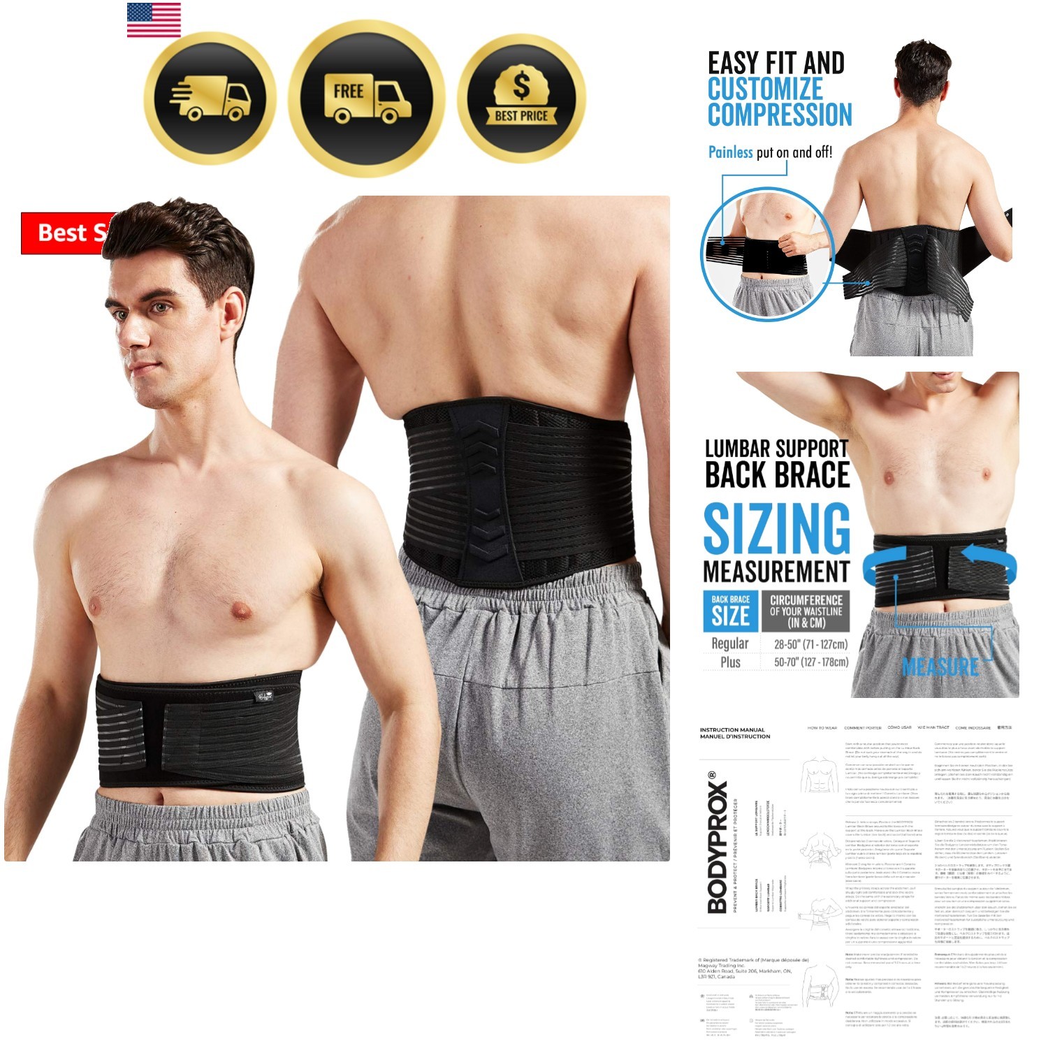 Lumbar Support Back Brace for Men and Women Regular 28″ – 50″