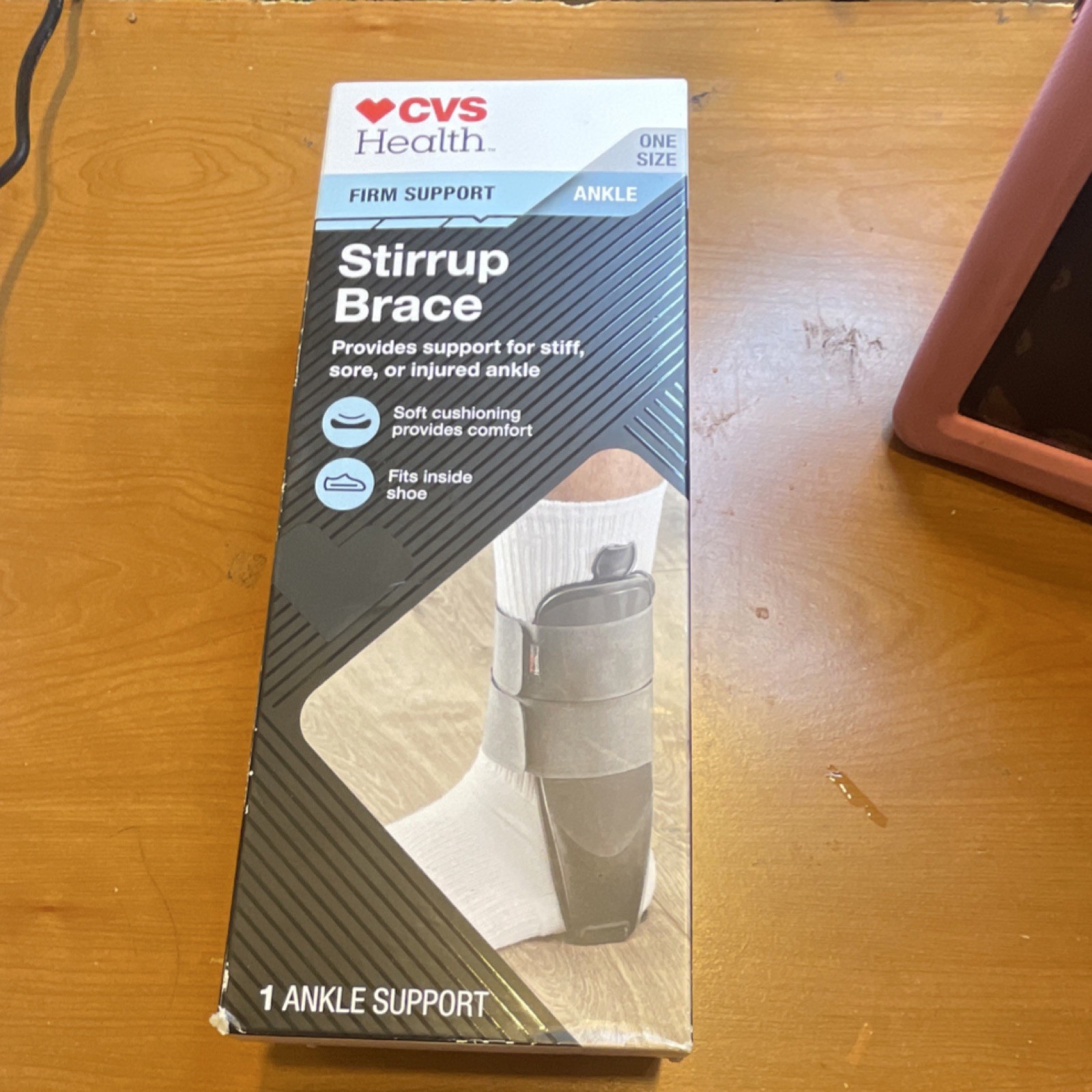 CVS Health Stirrup Ankle Brace Firm Support Adjustable Black One Size