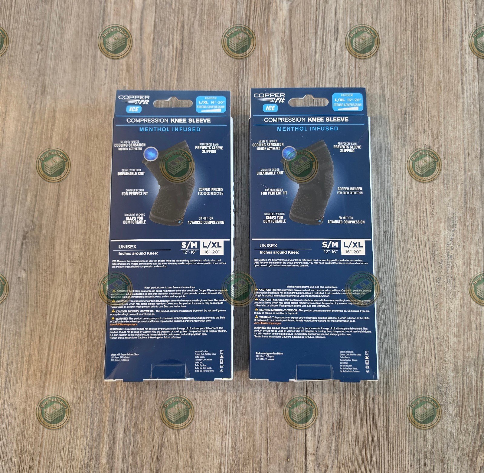 2x Copper Fit Ice Compression Knee Sleeve L/XL – Menthol Infused Relief Recovery