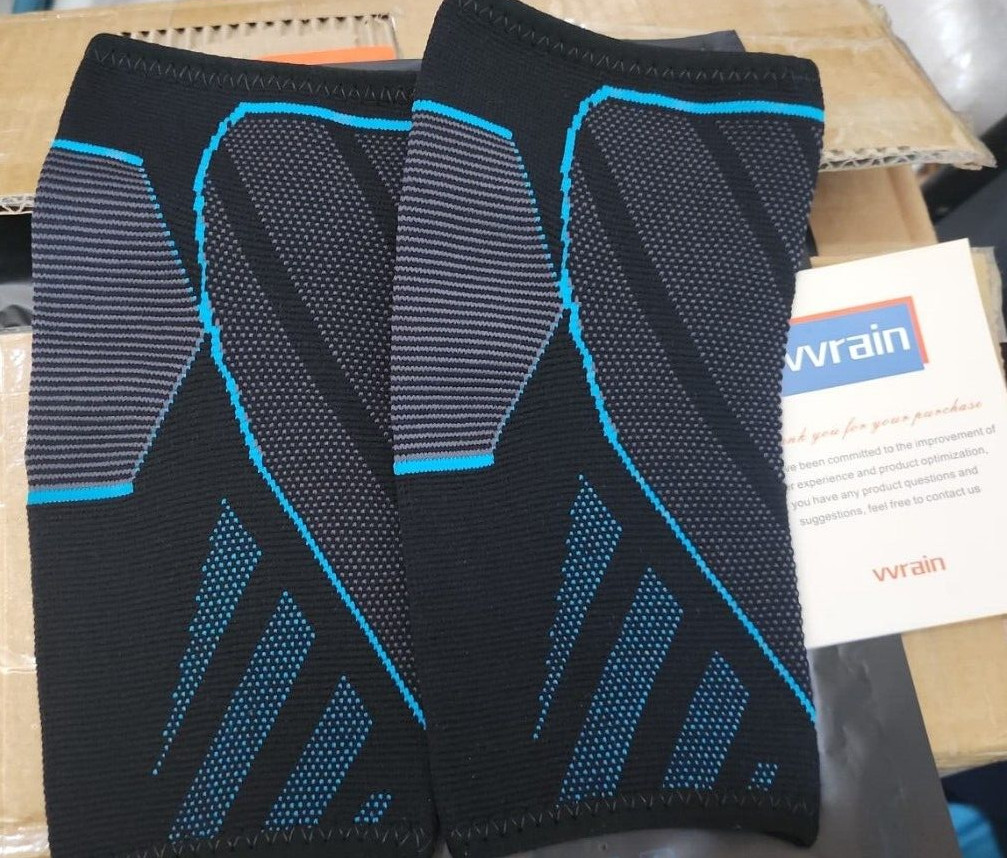 VVRAIN 2-PACK ELBOW SLEEVE BLACK/BLUE TRIM ELBOW BRACE FOR SPORTS ~ M