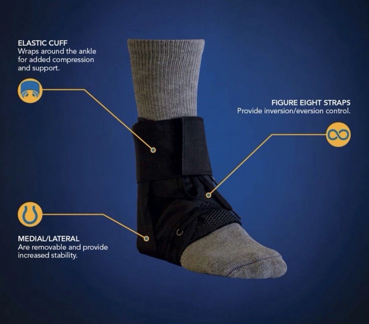 United Surgical US8837 Sport-Fit Ankle Brace, Large, Black