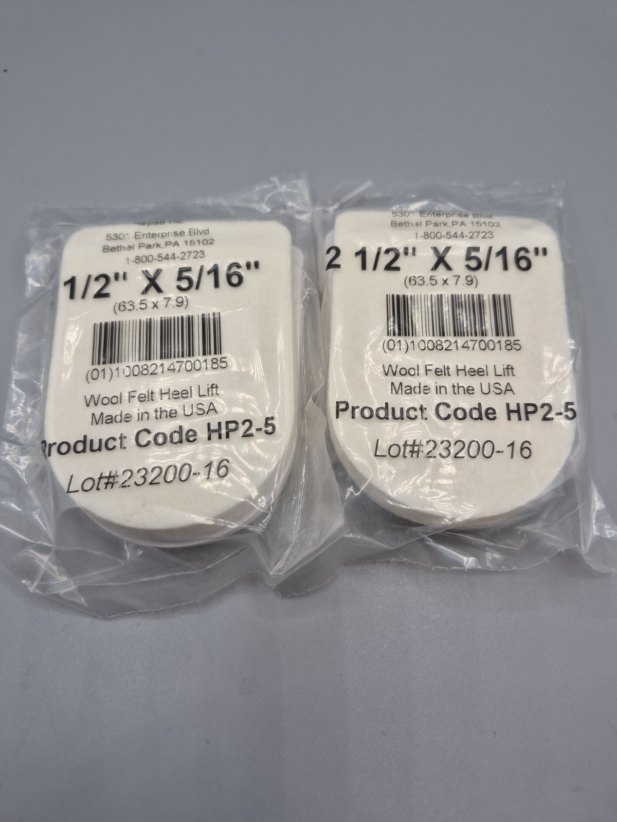 Lot of 2 Pair Wool Felt Heel Lifts 2 1/2″ x 5/16″ Hapad HP2-9 Cushion Support