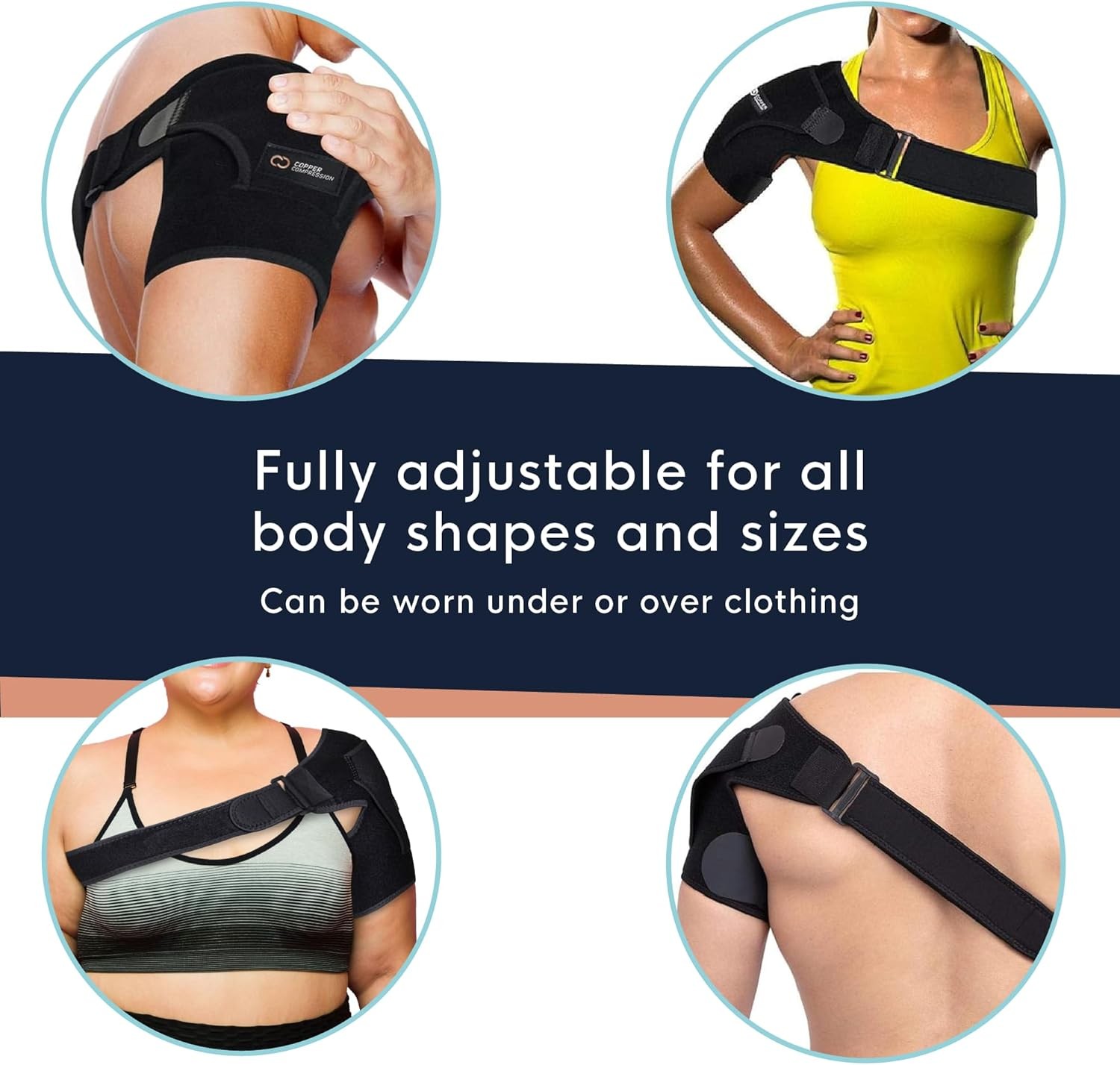 Copper Compression Recovery Shoulder Brace – One Size (Pack of 1), Black