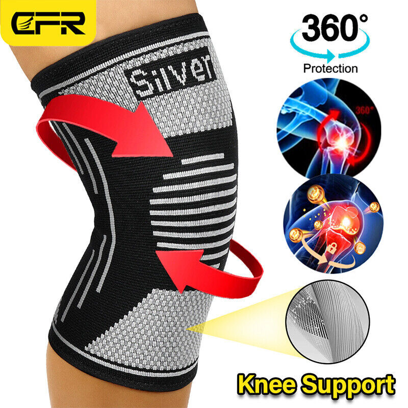 CFR Silver Knee Sleeves Compression Brace Support Sport Joint Injury Pain Relief