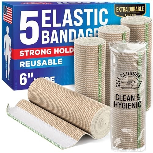 Elastic Bandage Wraps – 6” (5 Pack) – Strong Compression, Self-Closing, Reusable