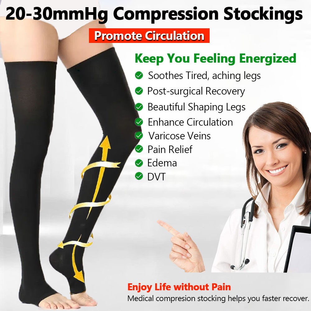 Compression Sock 30-40mmHg Thigh High Support Stockings Medical Relief Open Toe
