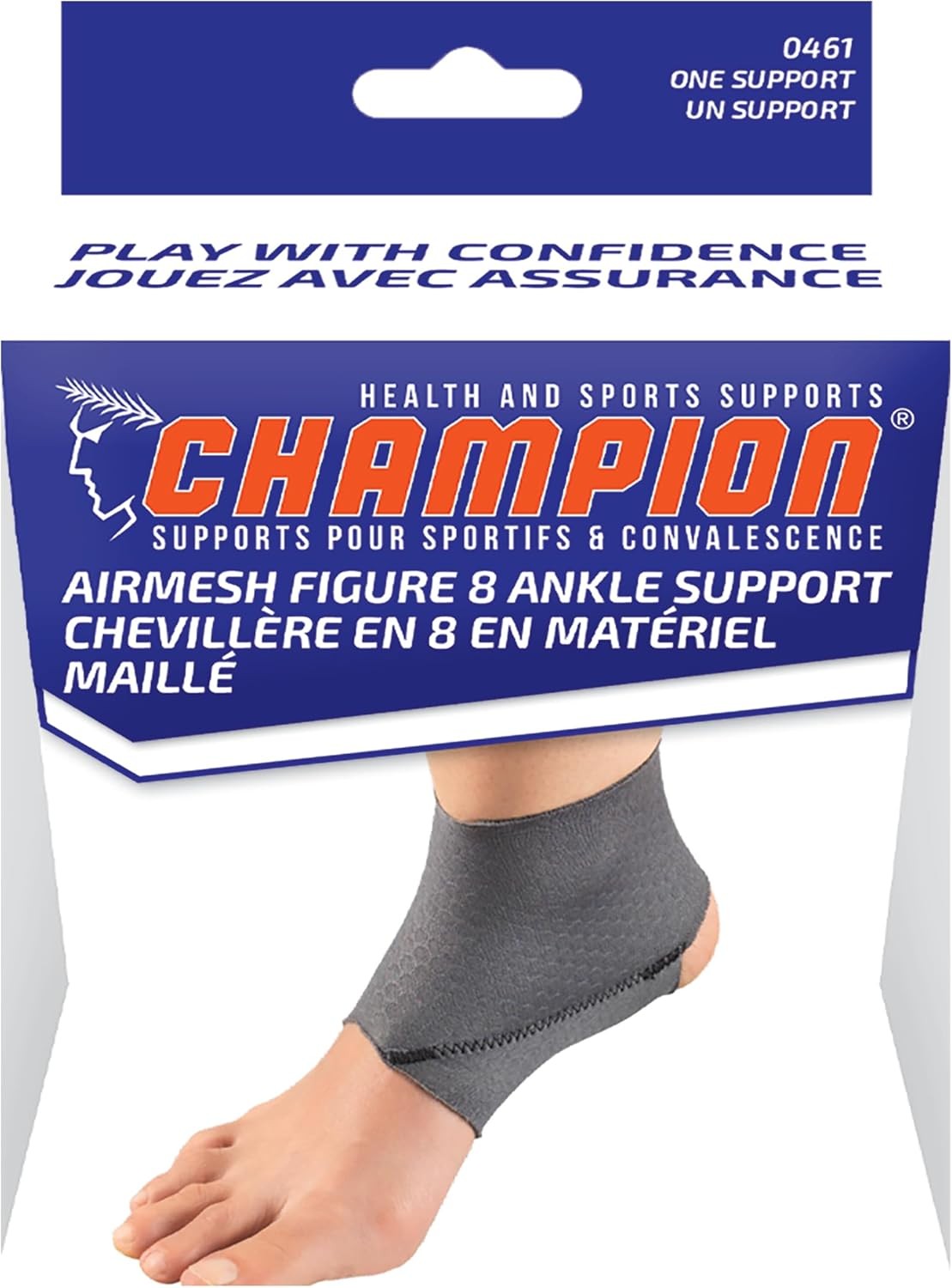 Champion Ankle Brace, Figure 8 Straps, Adjustable Support, Airmesh Fabric, Grey,