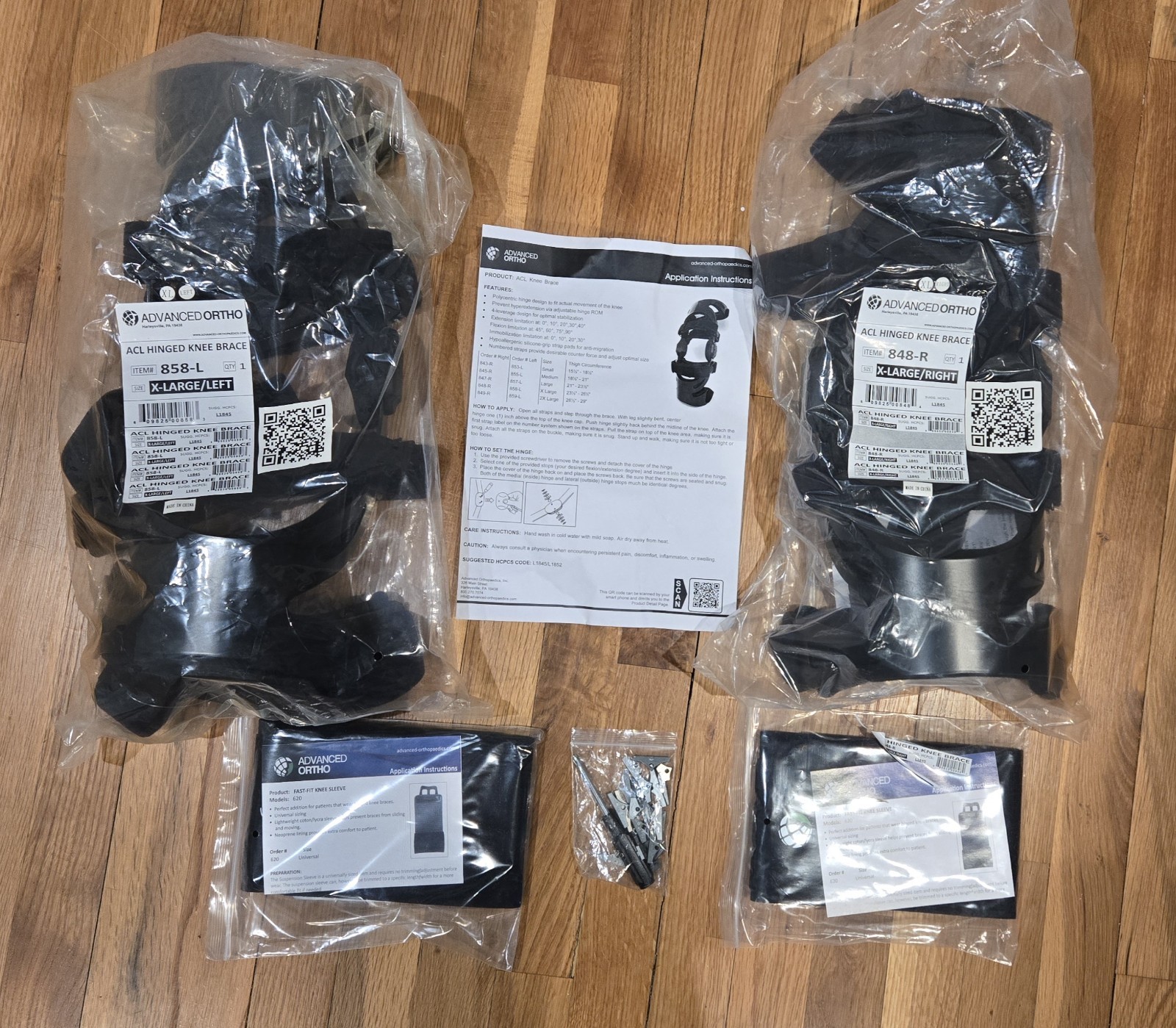 Advanced Ortho ACL Hinged Knee Brace Size XL Right and Left Black