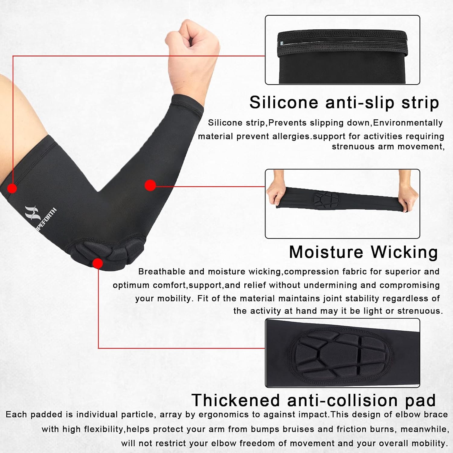 2PCS Padded Elbow Sleeves Compression Arm XX-Large, Black Pad