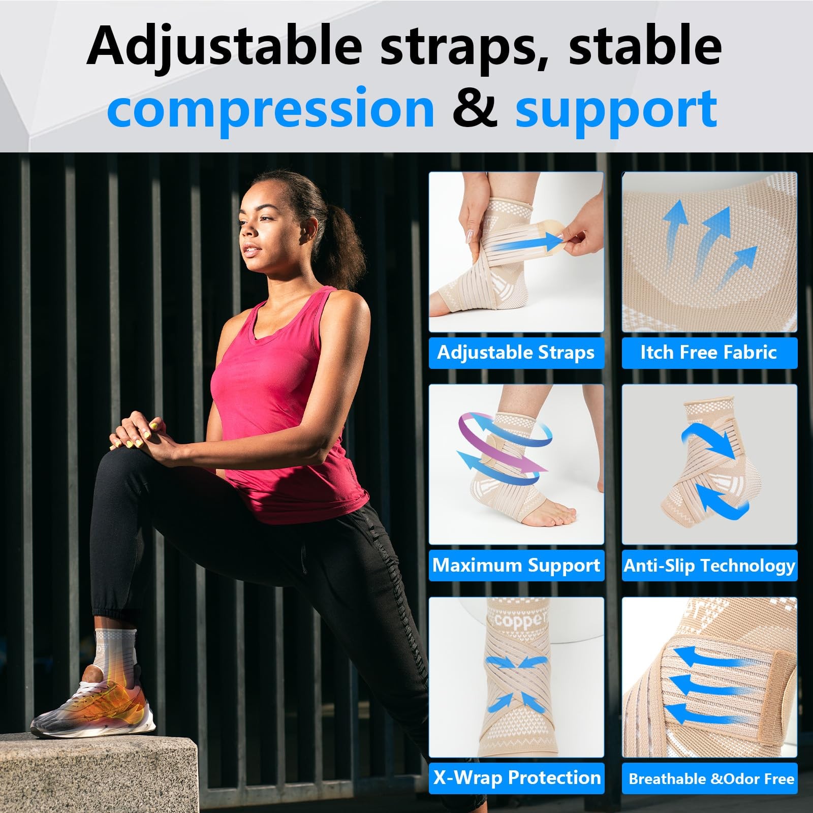 DRNAIETY Copper Ankle Brace for Men & Women – 1 Pair Large, Skin Tone