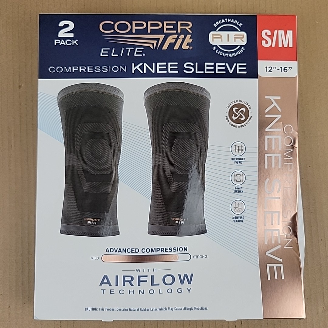 Copper Fit Elite Compression Knee Sleeve 2 Pk S/M 12-16” Airflow NEW Open BOX