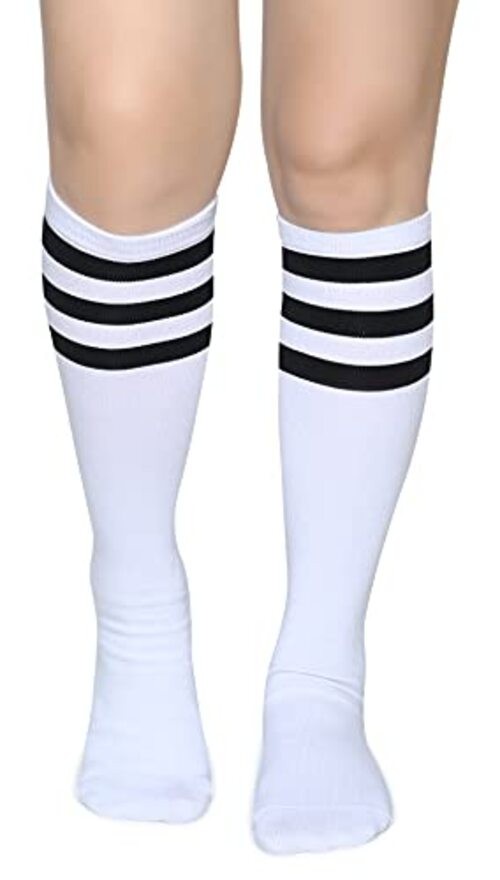 Triple Stripes Soft Cotton Knee High Tube Socks for One Size Z03-black/White