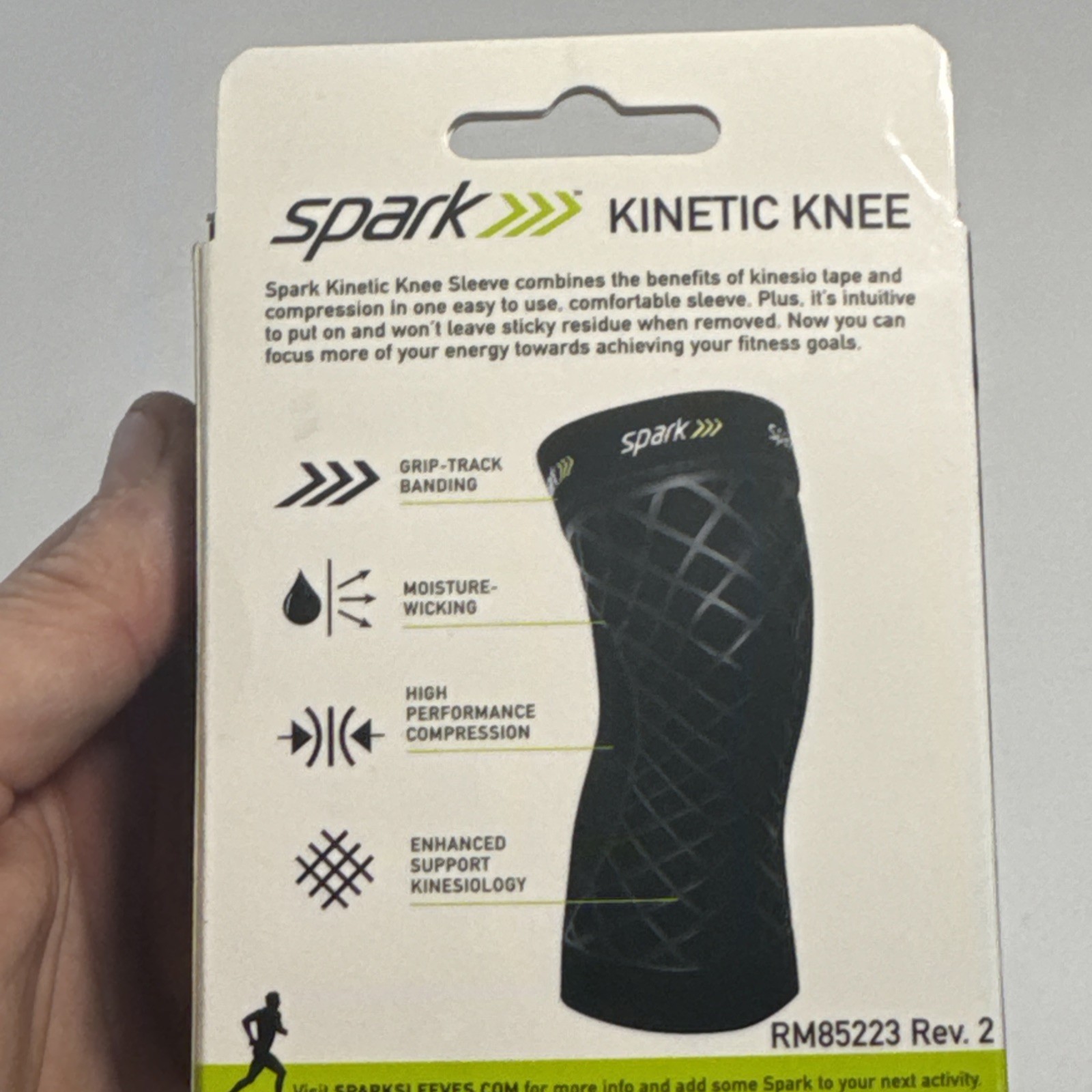Spark Kinetic Knee Sleeve Compression Support w/ Embedded Kinesiology Tape Large