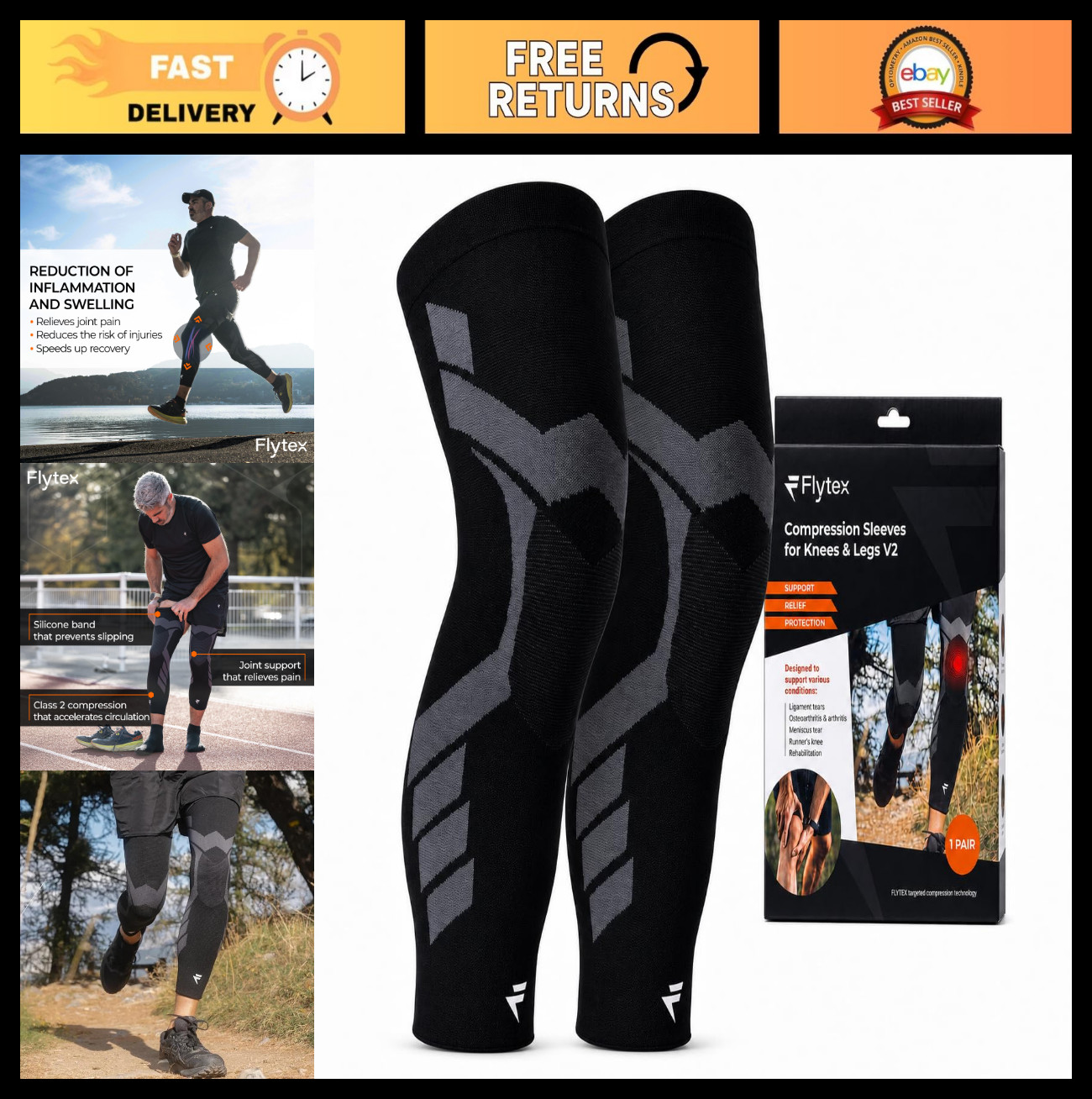 Knee Compression Sleeves for Pain Relief – Support for Osteoarthritis, Meniscus