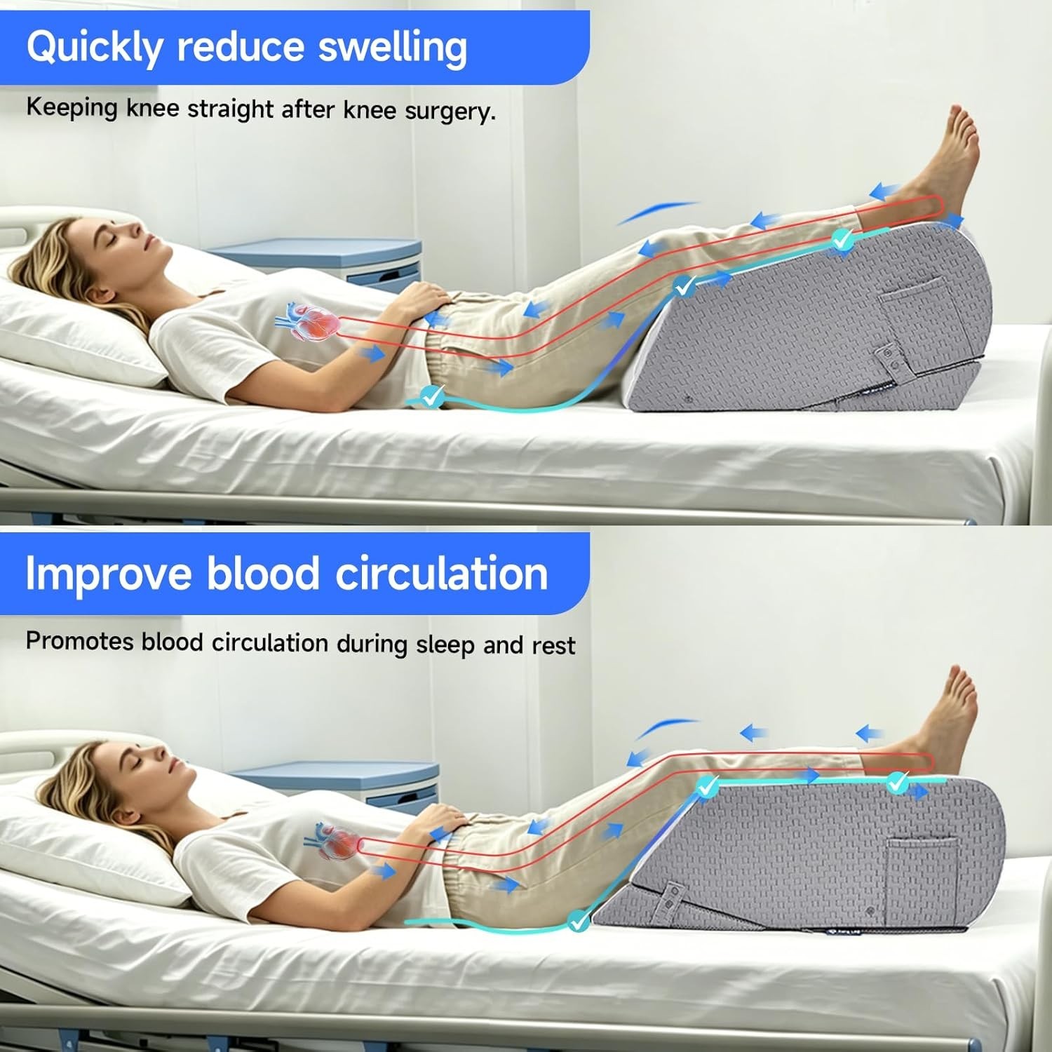 Leg Elevation Pillow for After Surgery, Adjustable 4 Heights & 2 Slopes, Knee…