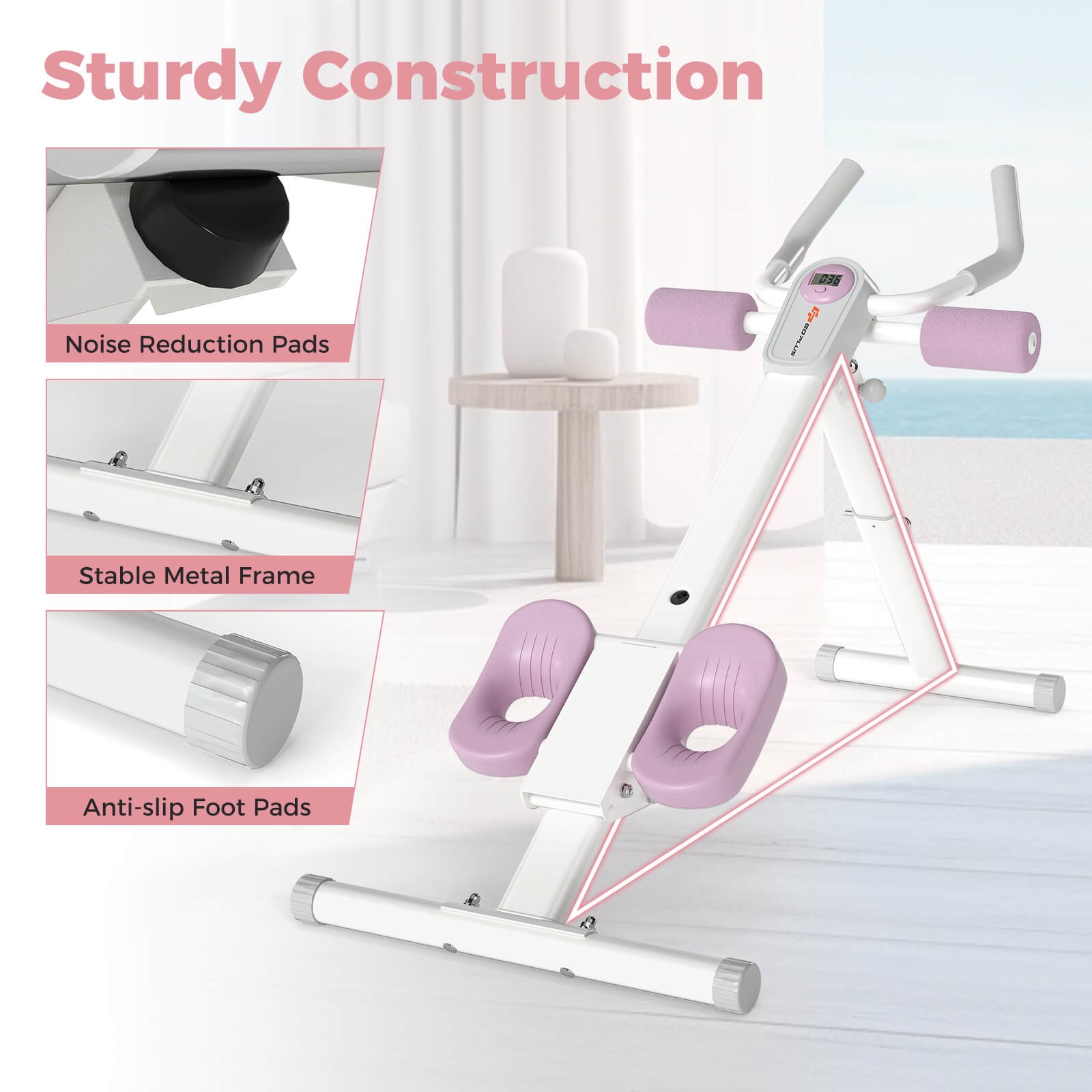 Adjustable Abdominal Trainer w/ Elbow Support Knee Protection and LCD Monitor