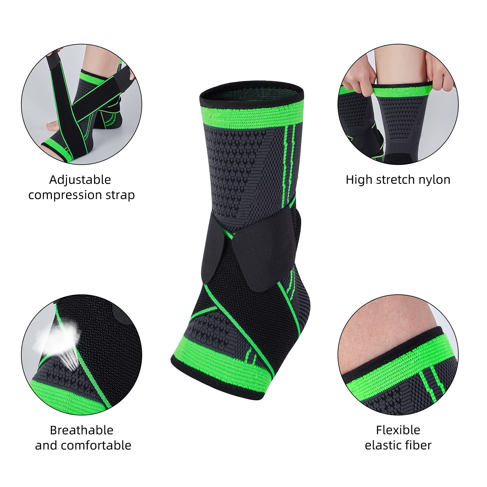 Ankle Support Braces (1Pair), Breathable Ankle Compression Sleeves with Adjus…
