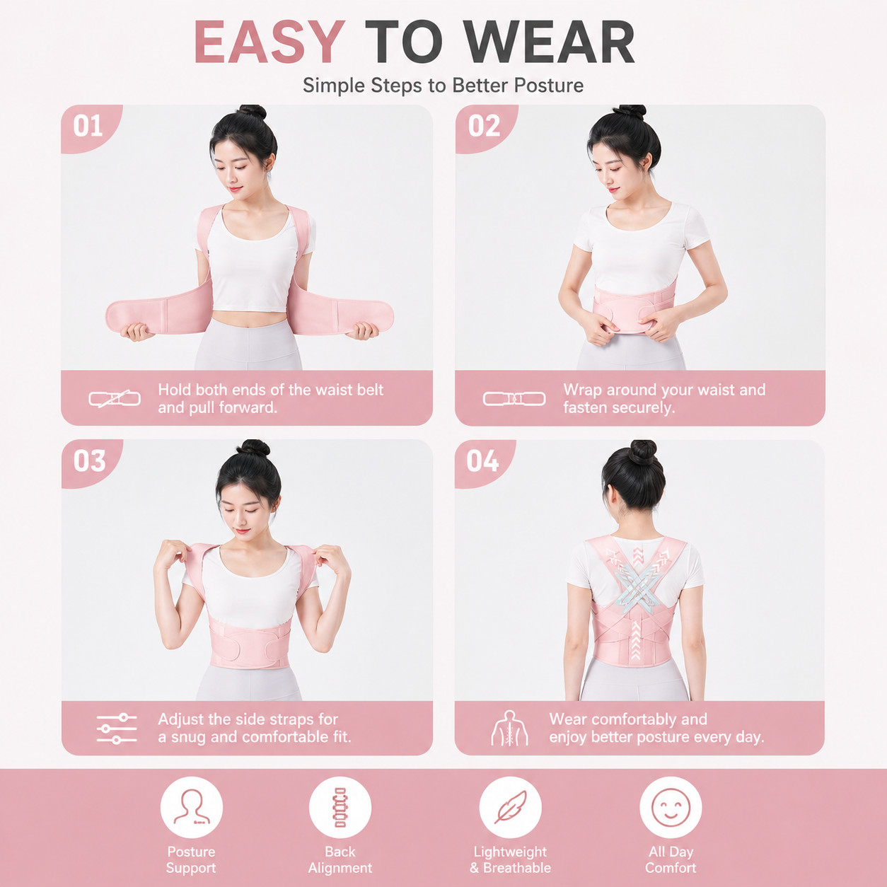 Adjustable Posture Support Belt Back Waist Brace Shoulder Support for Men Women