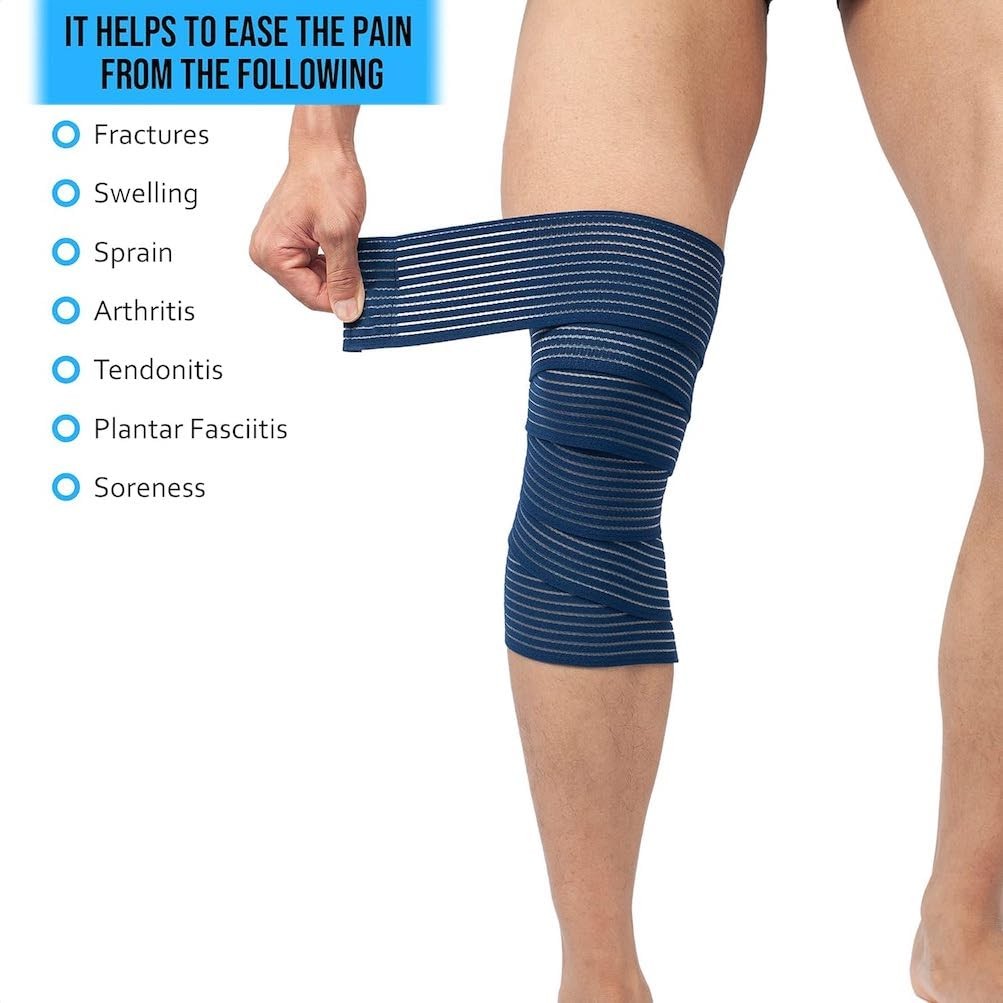 Extra Long Elastic Knee Wrap Compression Bandage Brace XX-Large, Navy Blue