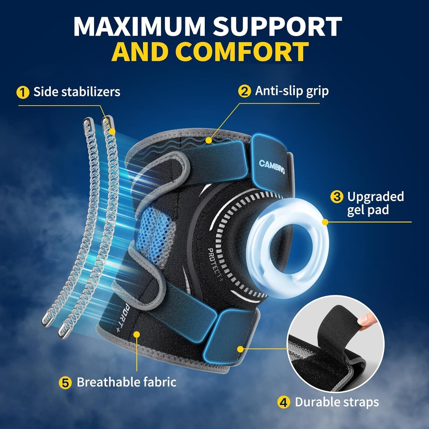 ELITE Adjustable Knee Brace with Gel Pad & Stabilizers for Pain Relief – Large