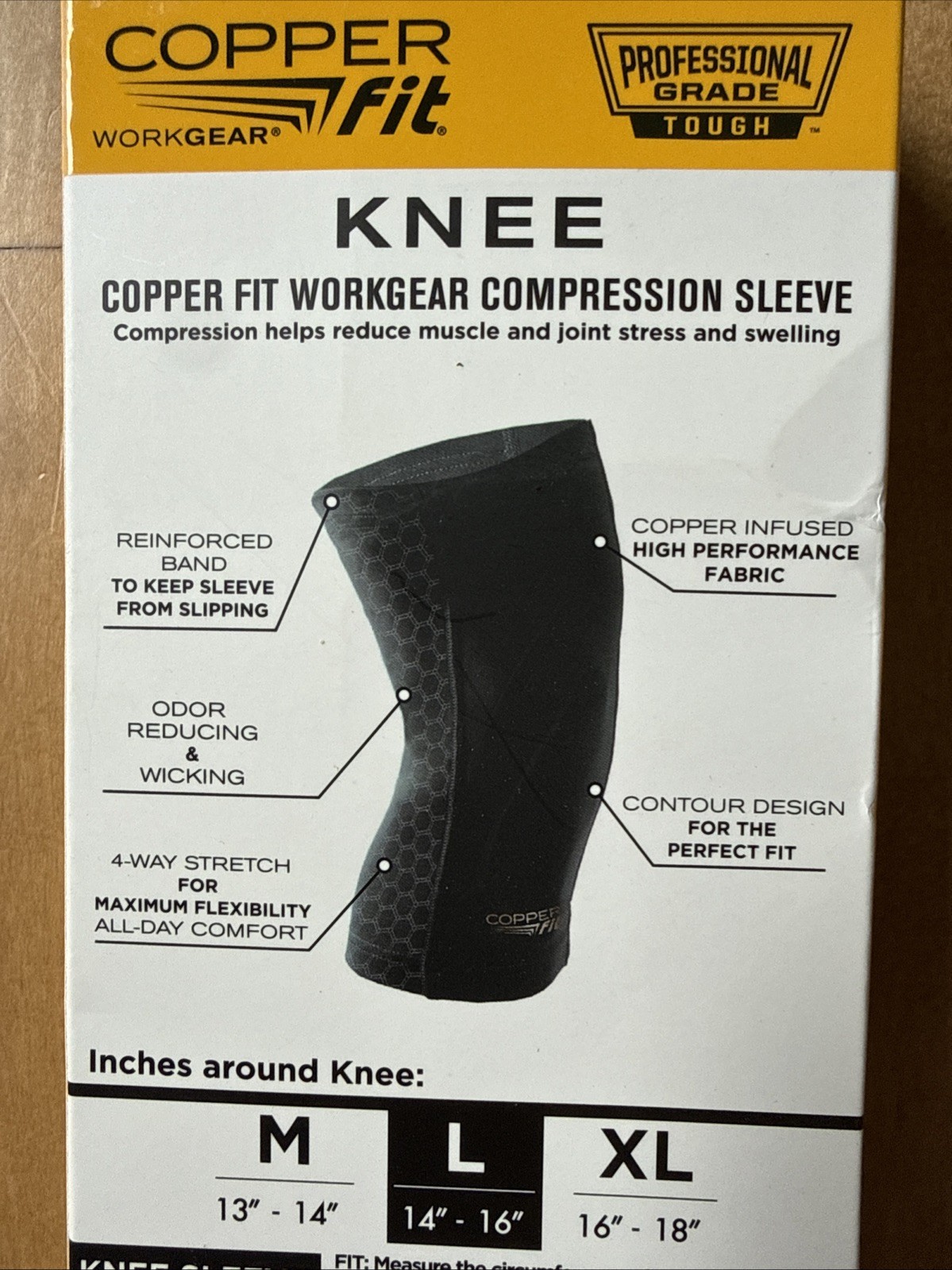 Copper Fit WorkGear Knee Compression Sleeve Unisex Large 14″-16″ Pro Grade Tough