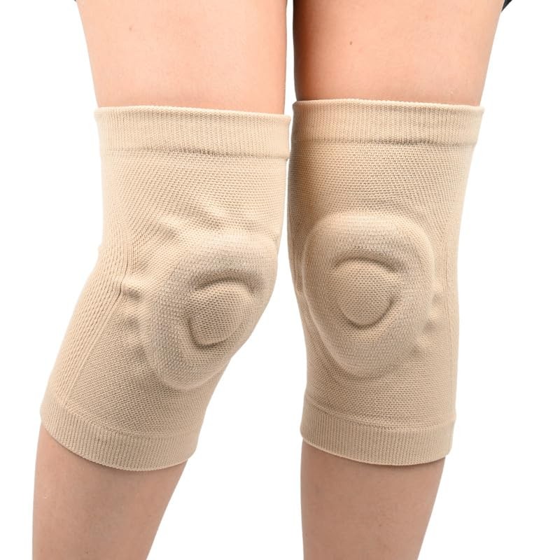 2 PCS Knee Sleeves AntiSlip Compression Brace Gel Pad Beige Size M