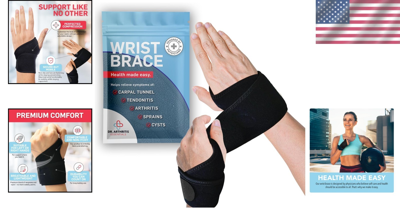 Everyday Essentials Wrist Guard – Comfort & Support for Wrist Pain, Black 2 Pack