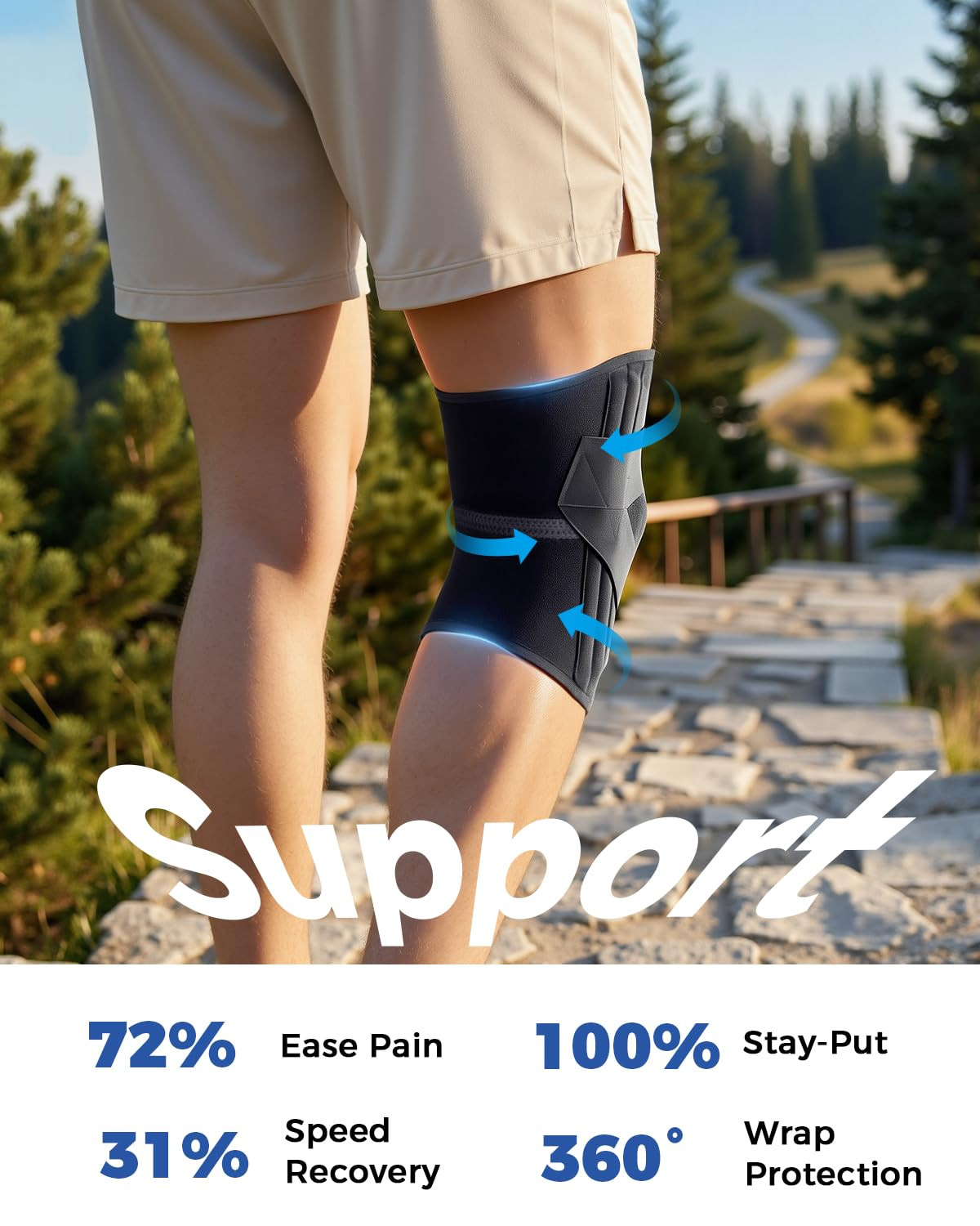 Medical-Grade Knee Brace for Women & Men,[Adjustable V-Straps & Anti-Slip] Knee
