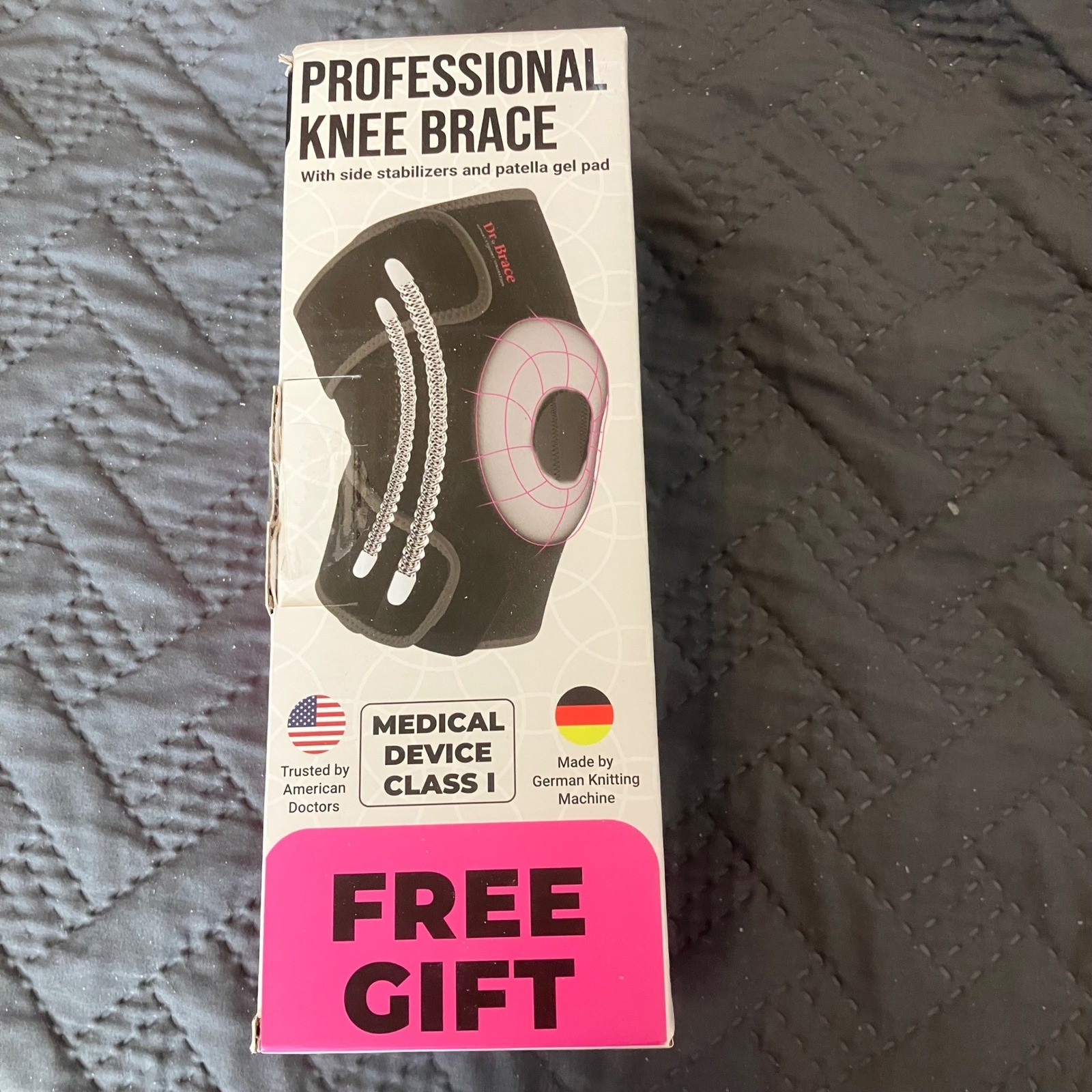 NEW Dr Brace Elite Professional Knee Brace Side Stabilizers Patella Gel Pad Med