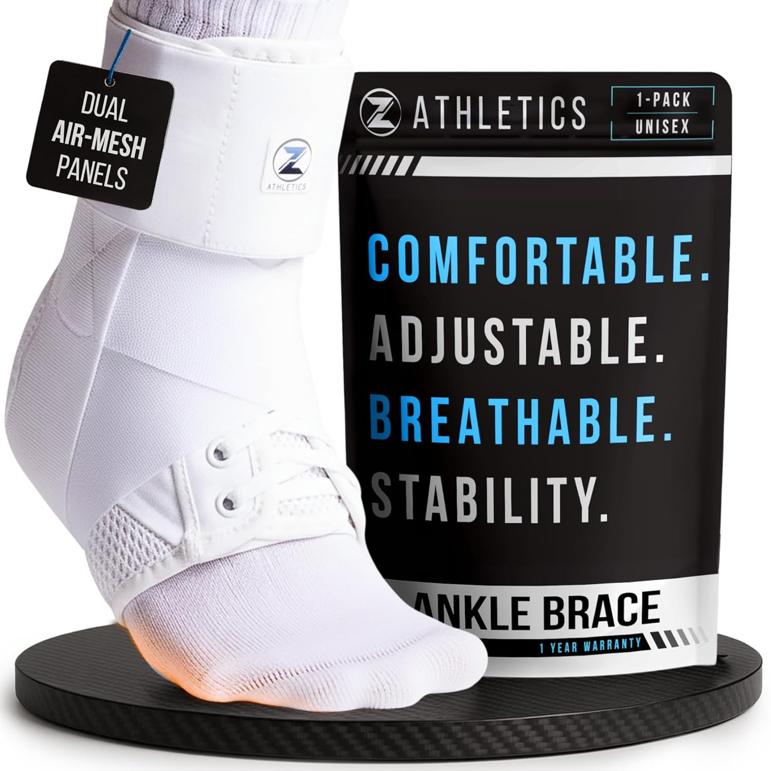 Ankle Brace for Women & Men – Lace up Adjustable Support with Side Stabilizers f