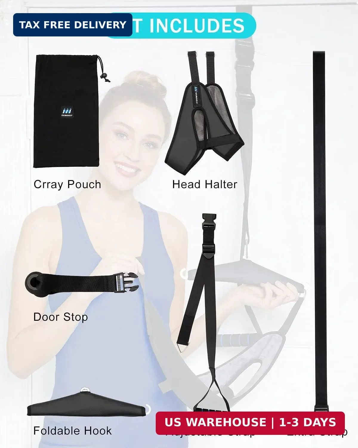 comness Cervical Neck Traction Device Over Door for Home Use, Portable Neck Stre