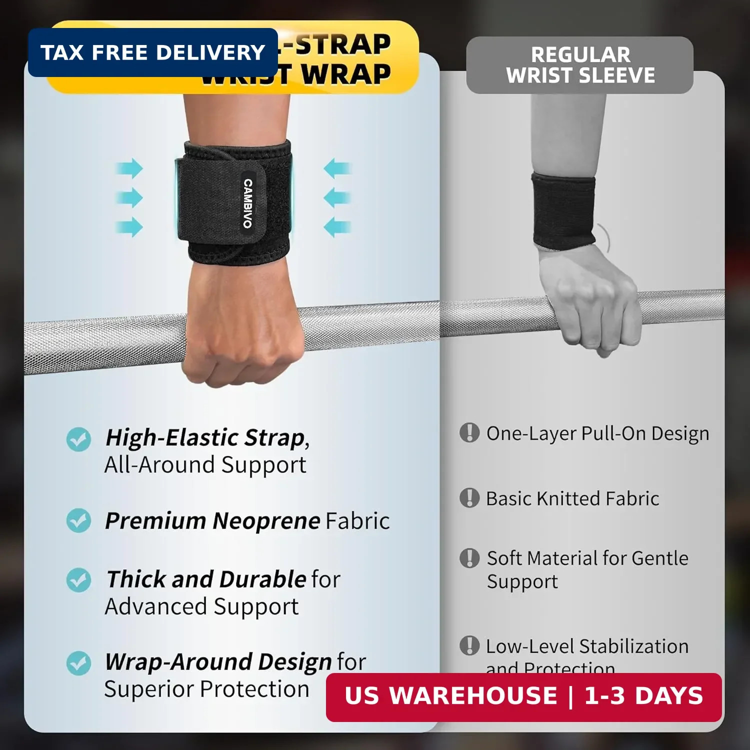 CAMBIVO Wrist Brace 2 Pack, Adjustable Compression Wrist Support for Carpal Tunn
