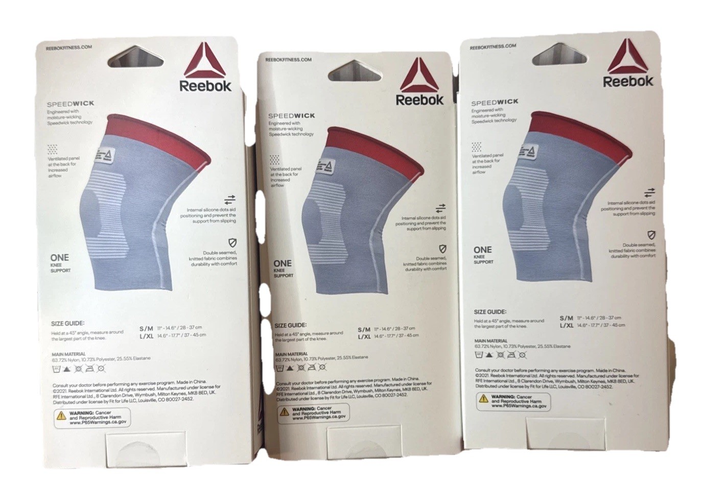 Lot Of 3 Reebok Compression Knee Support Speedwick Size L /XL Brand New Grey