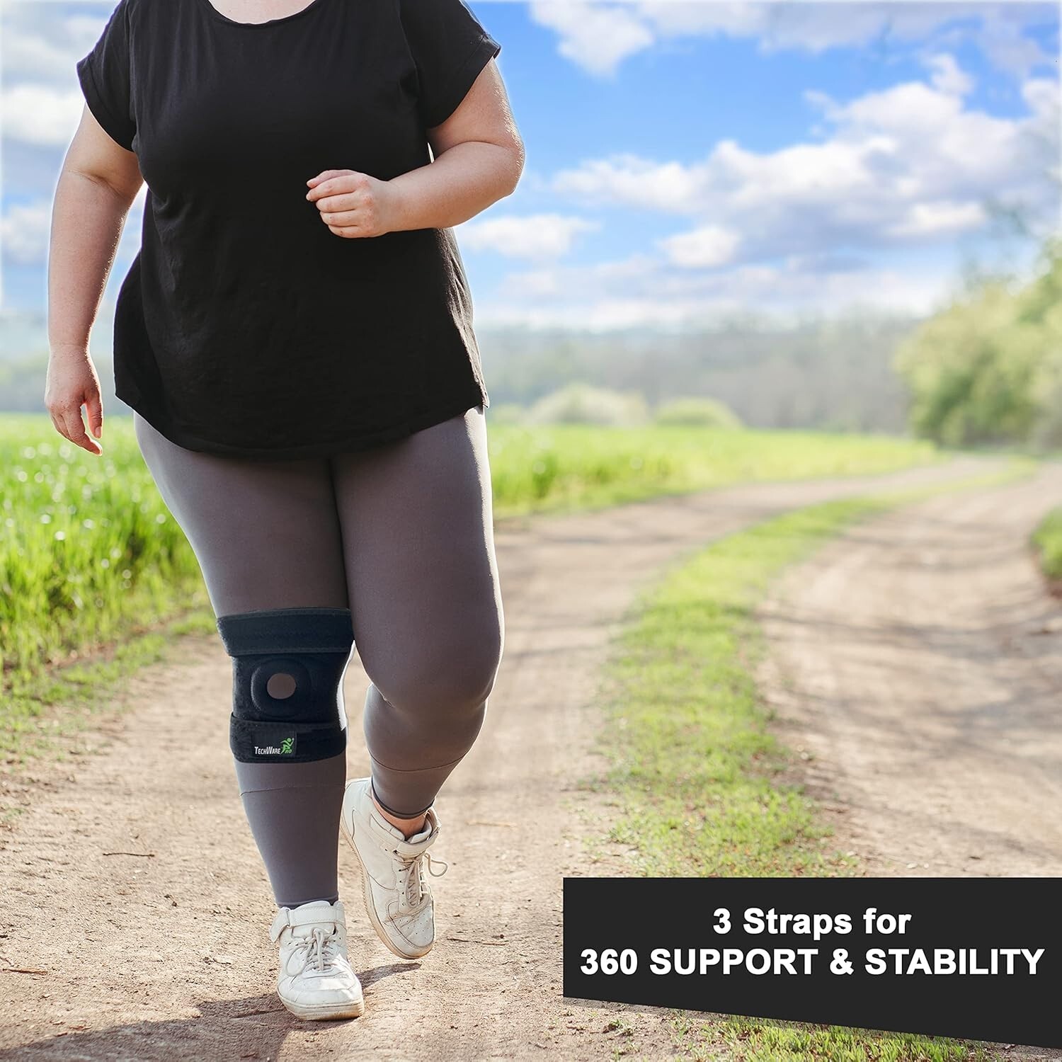Adjustable Knee Brace Support with Dual Stabilizers for Pain Relief – Large Size